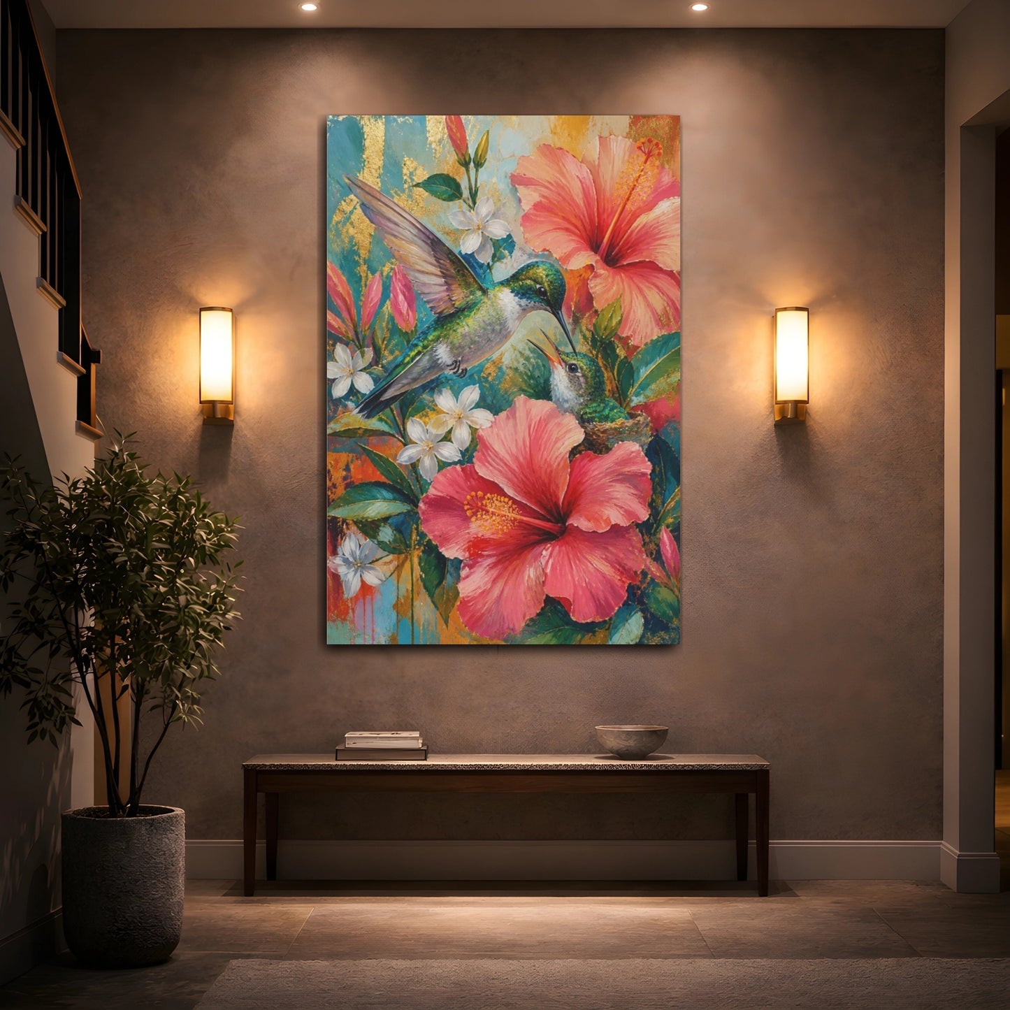 Mockup 2. Hummingbird Animals In Bloom shown as canvas print