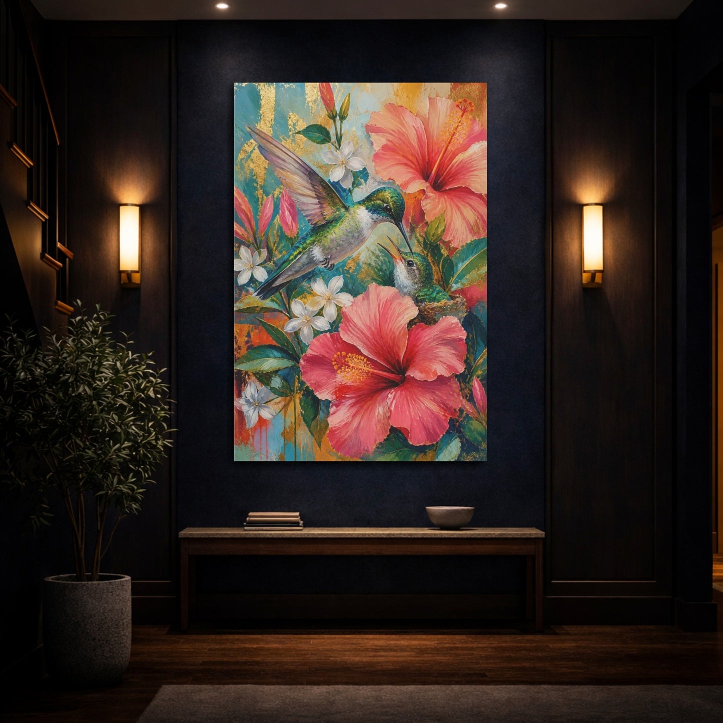 Mockup 4. Hummingbird Animals In Bloom shown as canvas print
