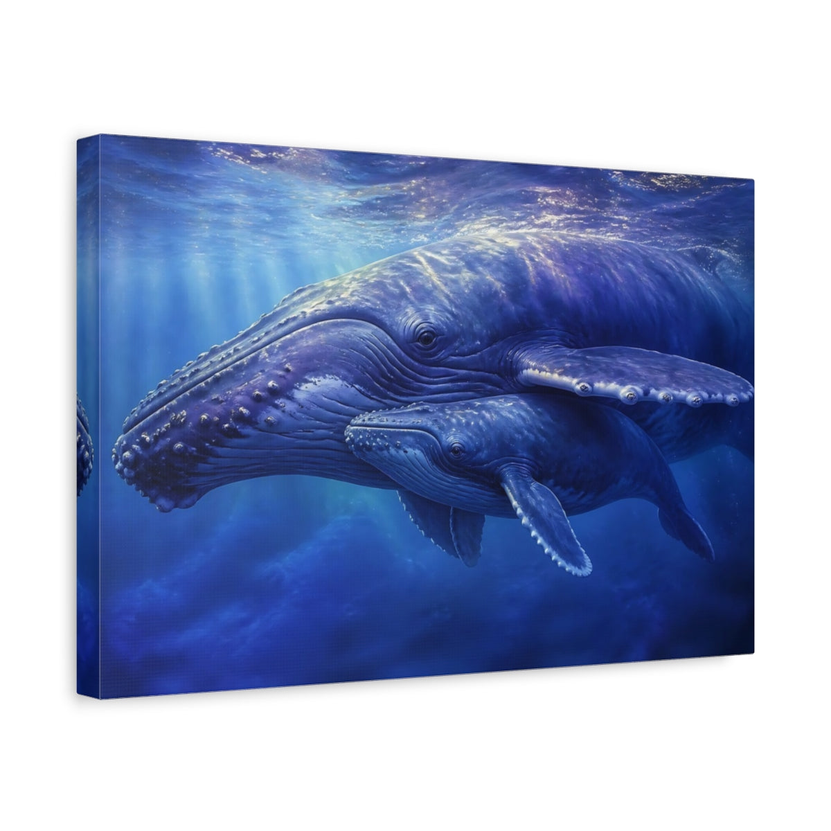 Side Mockup 4. Humpback Whale Mother And Calf shown as canvas print