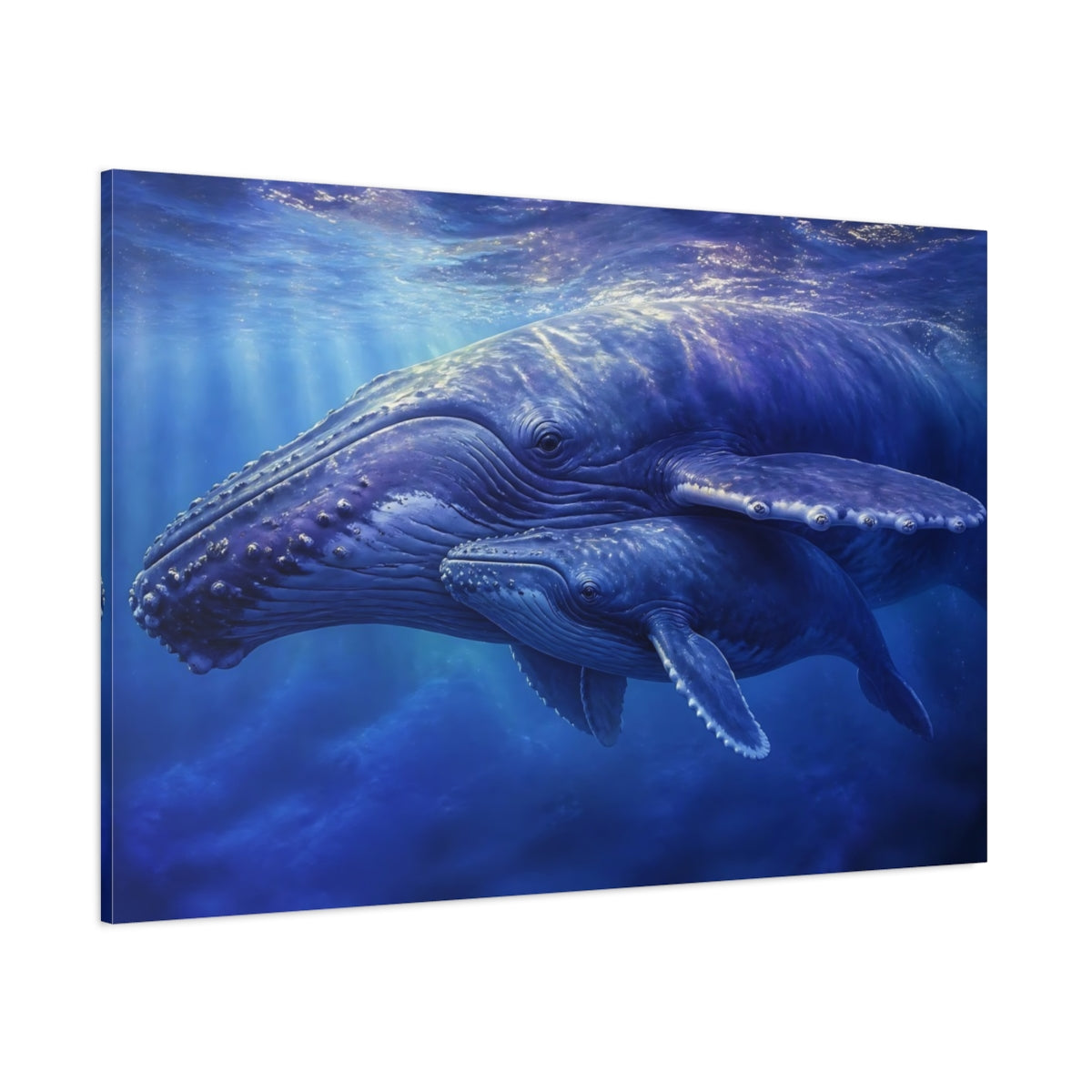 Side Mockup 1. Humpback Whale Mother And Calf shown as canvas print