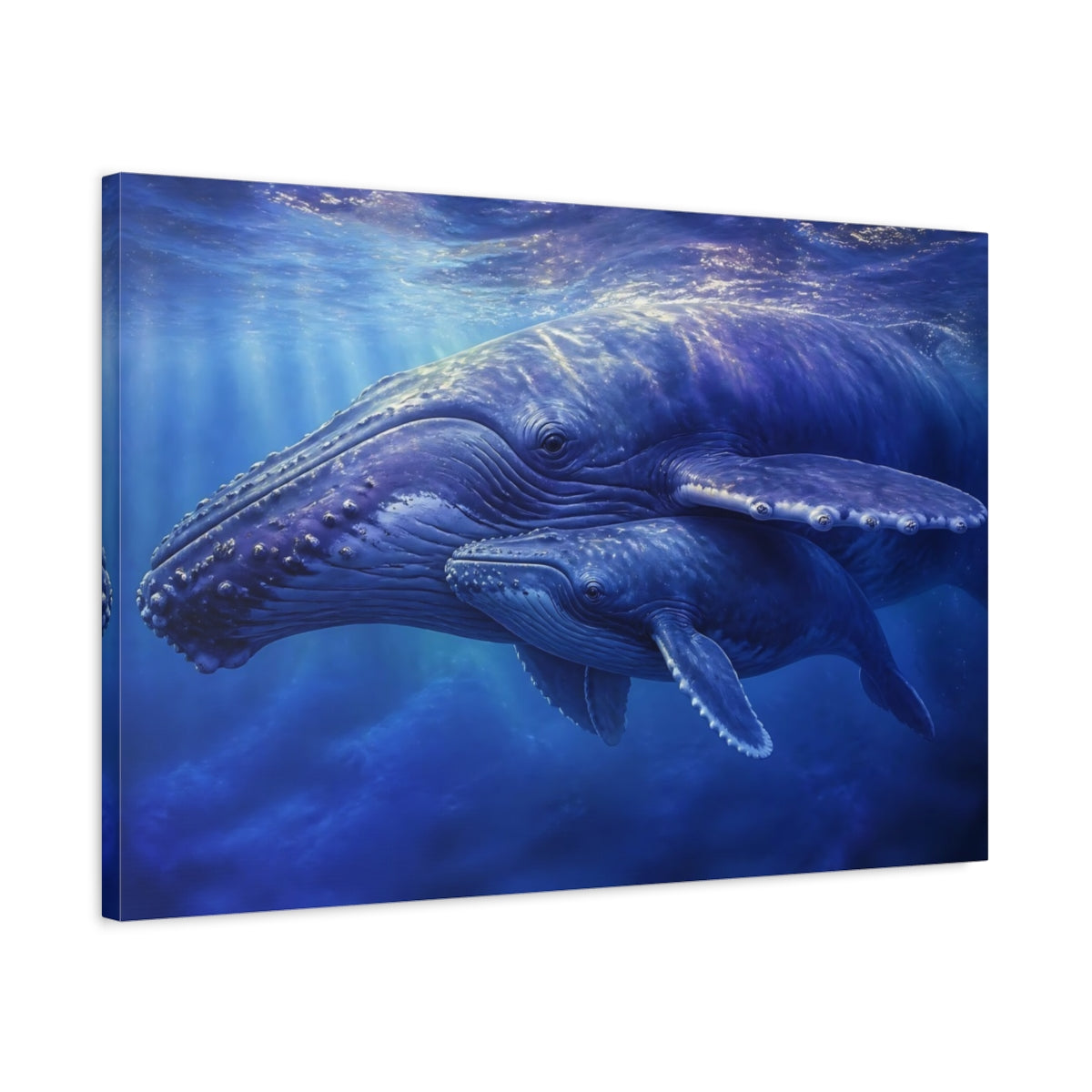 Side Mockup 2. Humpback Whale Mother And Calf shown as canvas print