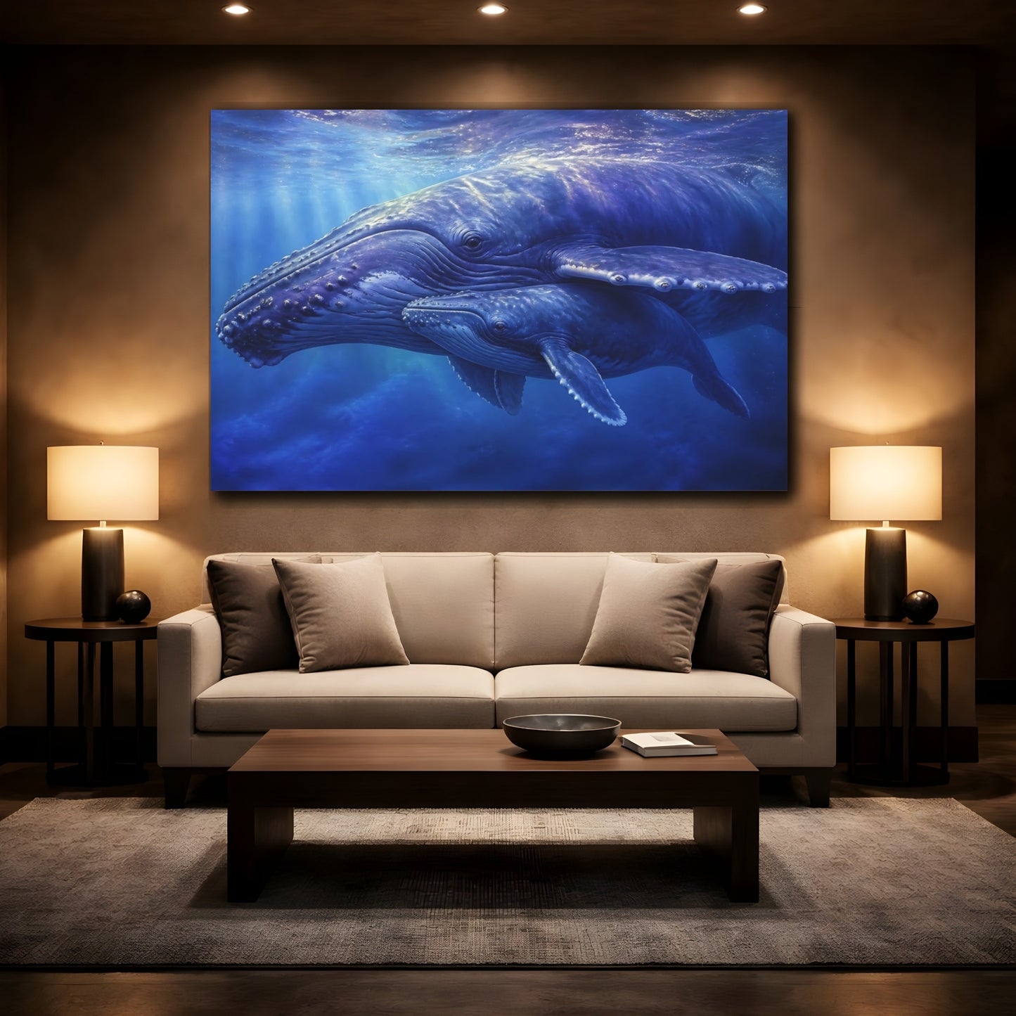 Mockup 2. Humpback Whale Mother And Calf shown as canvas print