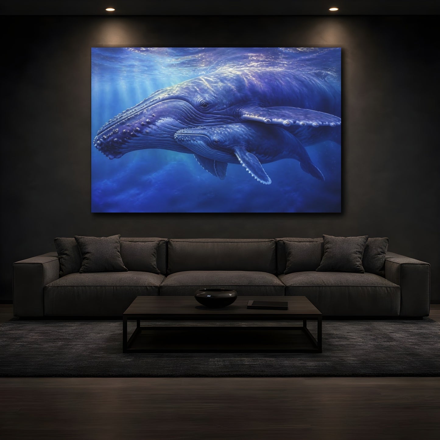 Mockup 3. Humpback Whale Mother And Calf shown as canvas print