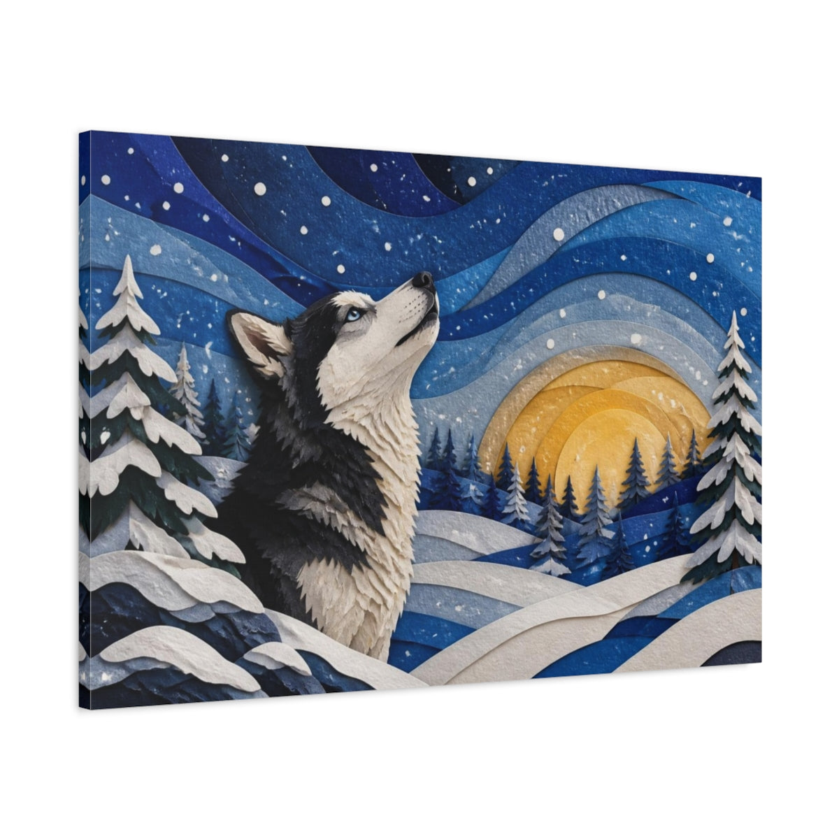 Main Mockup. Husky Pets Winter Scene shown as canvas print