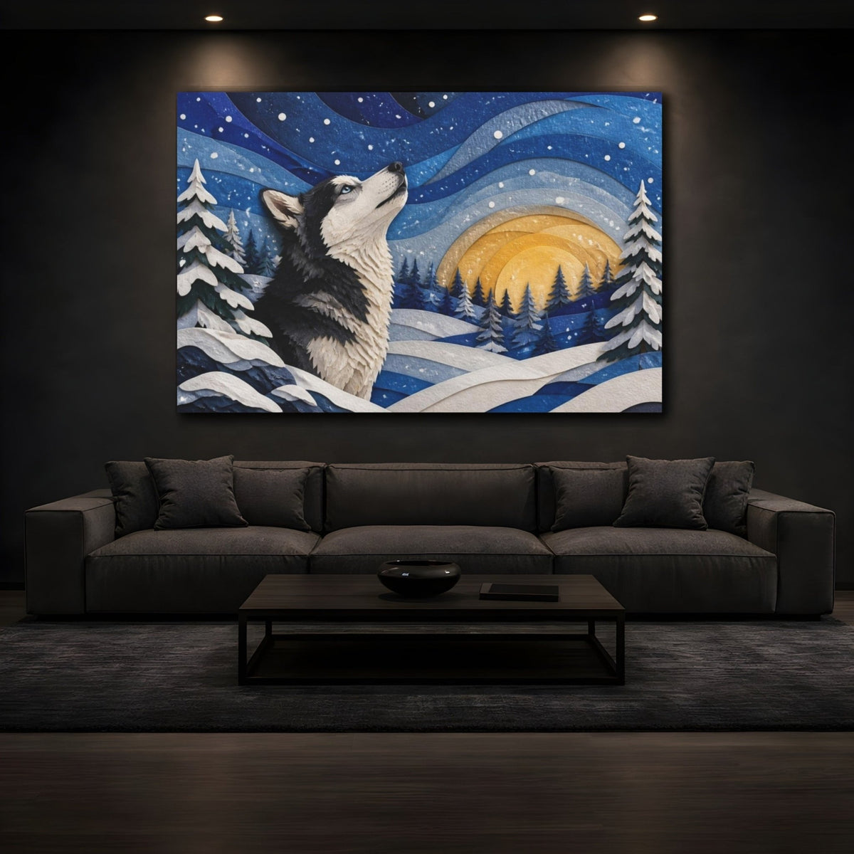 Husky Pets Winter Scene Canvas Print Wall Art – Living Room Decor, Above Fireplace - YesArtYes