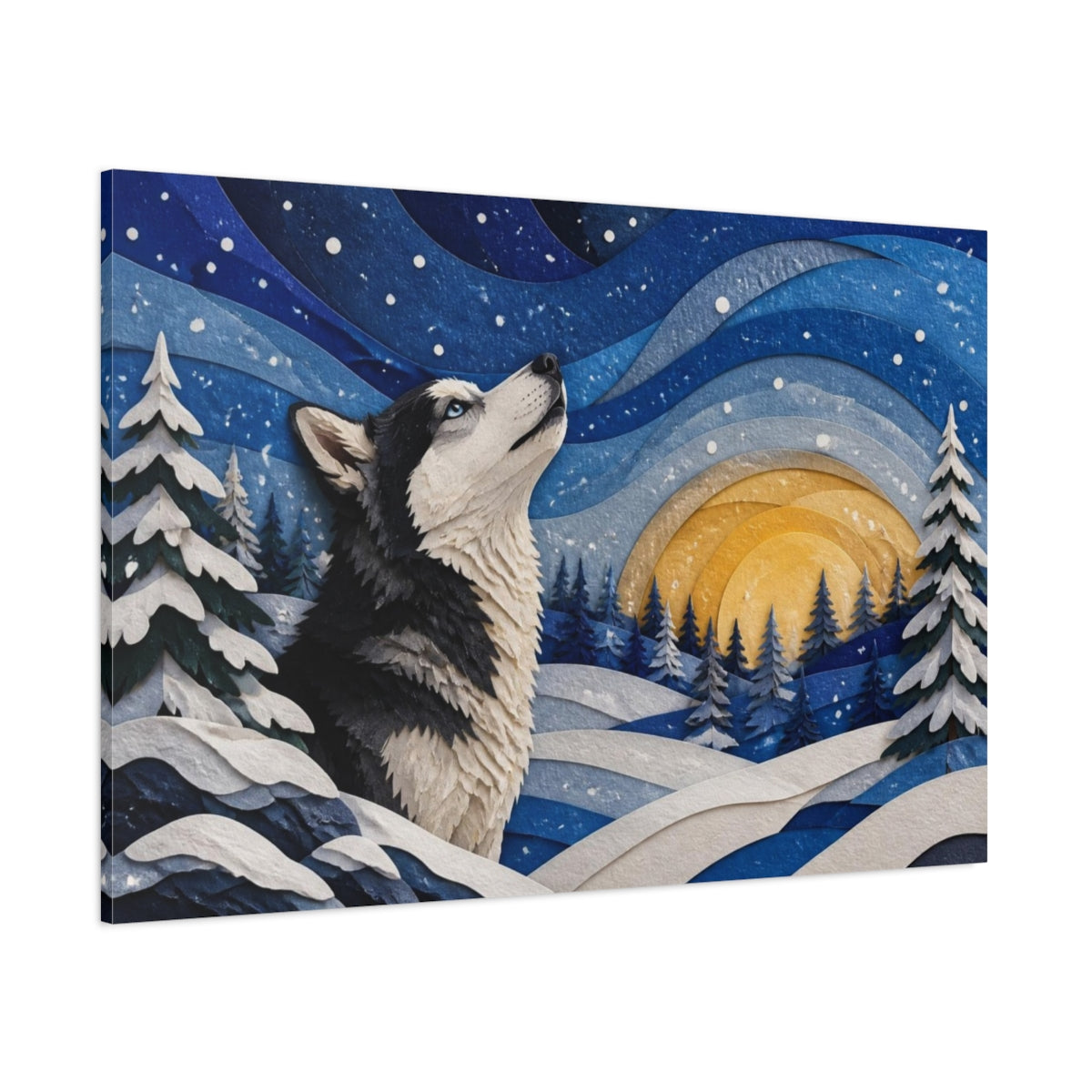 Side Mockup 1. Husky Pets Winter Scene shown as canvas print