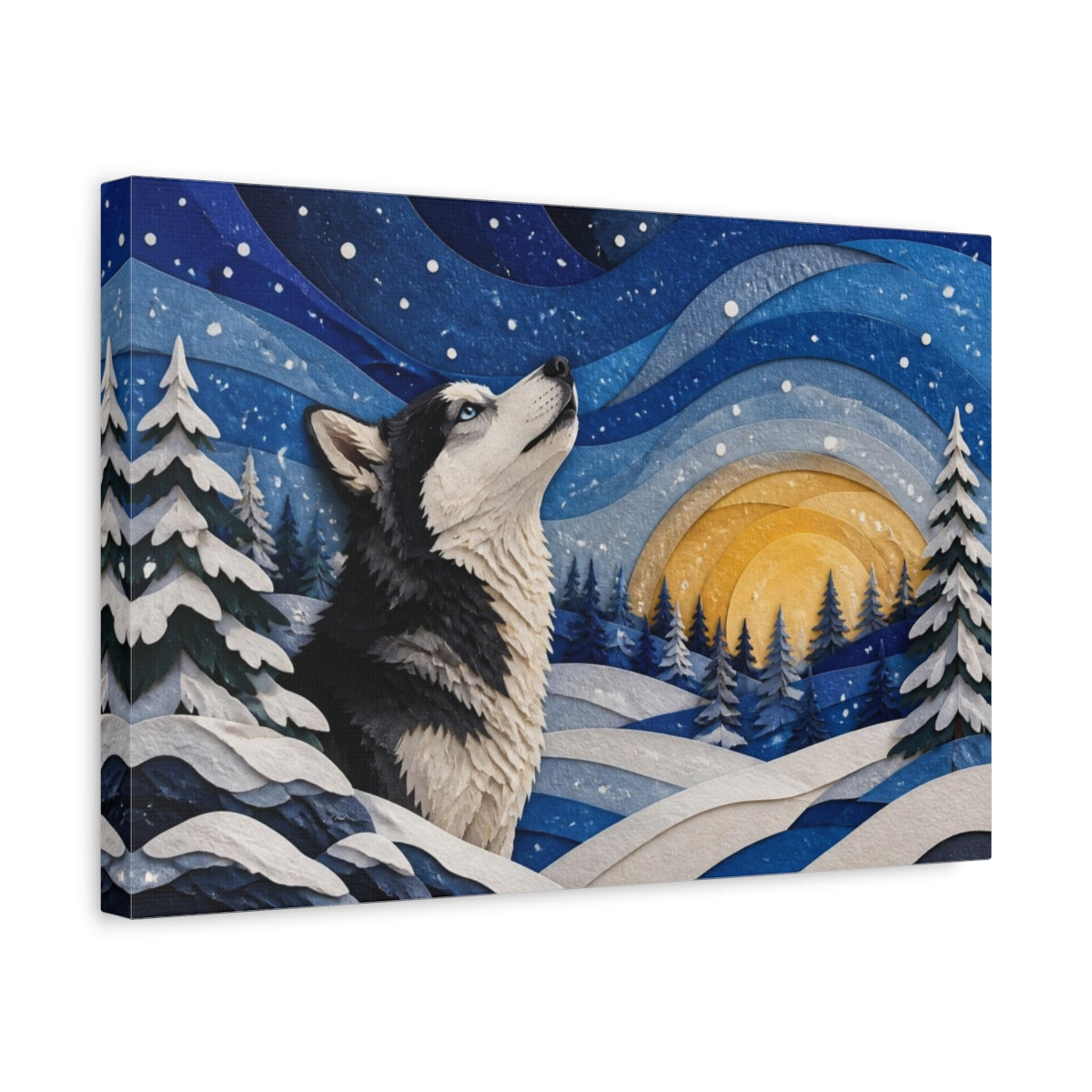 Side Mockup 4. Husky Pets Winter Scene shown as canvas print