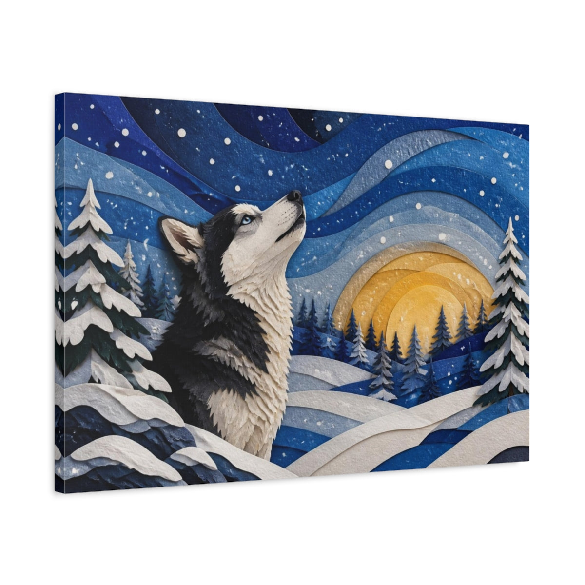 Side Mockup 2. Husky Pets Winter Scene shown as canvas print