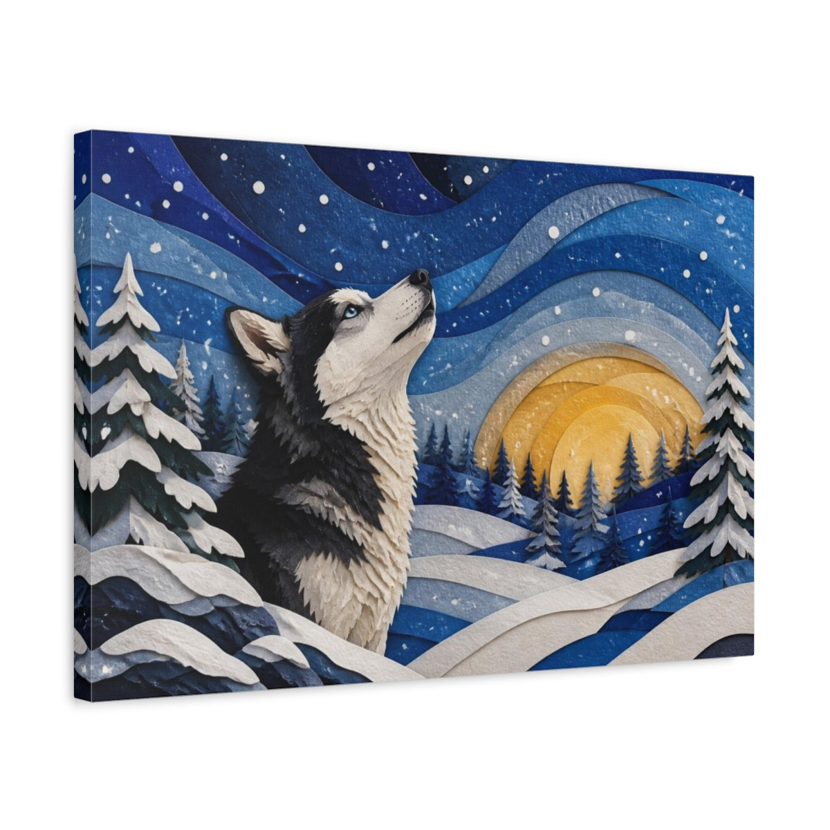 Side Mockup 3. Husky Pets Winter Scene shown as canvas print