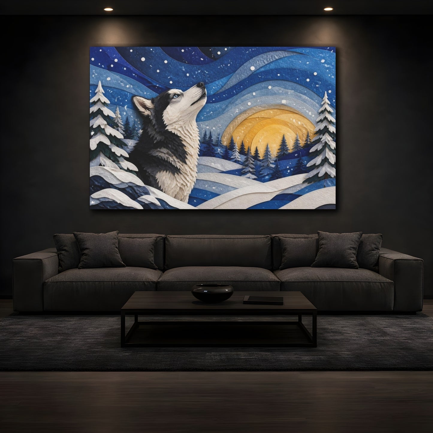 Mockup 3. Husky Pets Winter Scene shown as canvas print