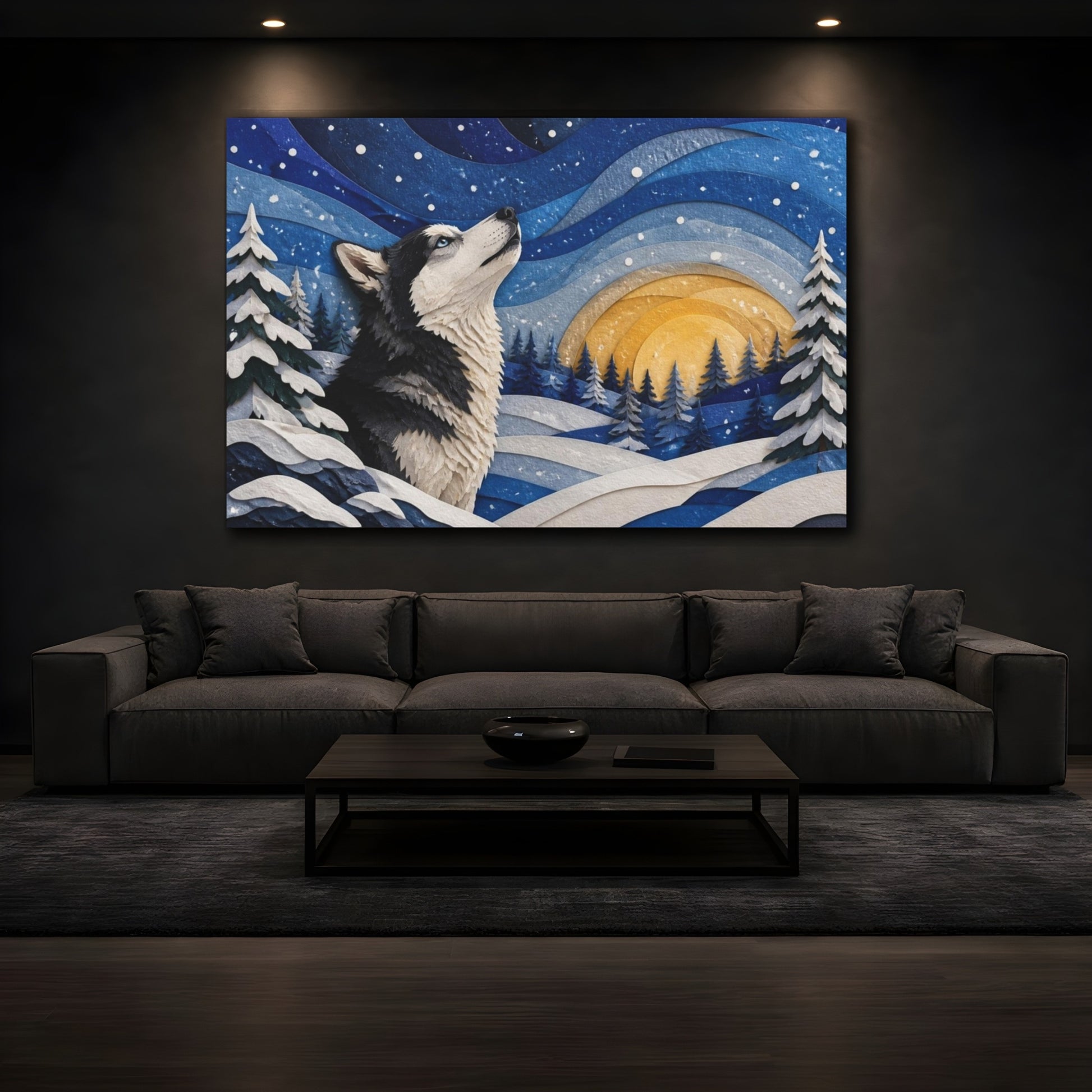 Mockup 3. Husky Pets Winter Scene shown as canvas print