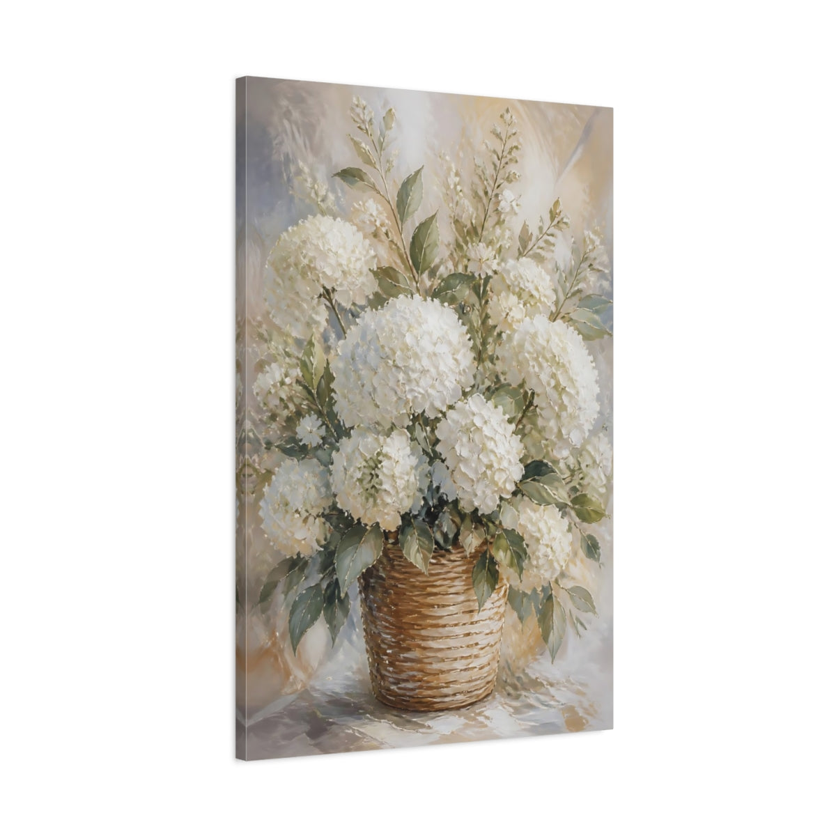 Main Mockup. Hydrangea Flowers Basket shown as canvas print