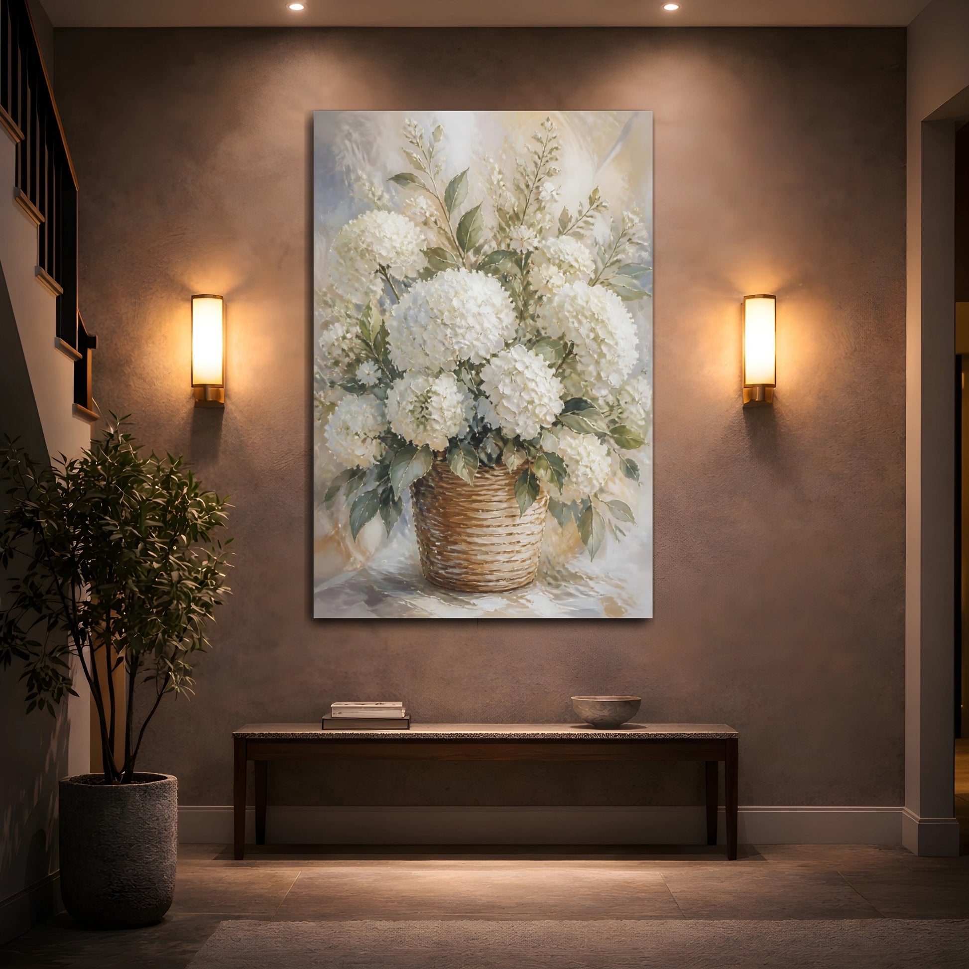Mockup 2. Hydrangea Flowers Basket shown as canvas print