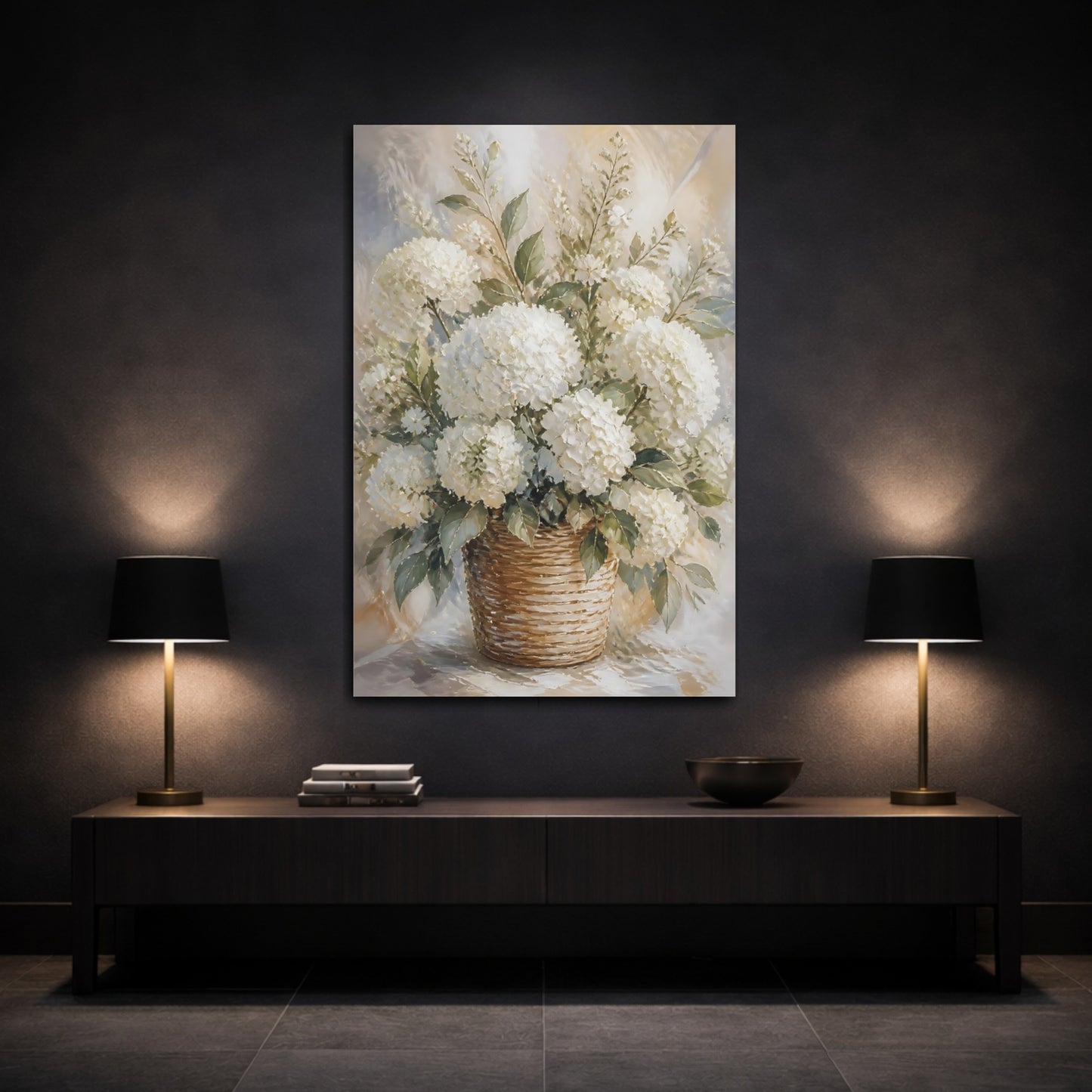 Mockup 3. Hydrangea Flowers Basket shown as canvas print