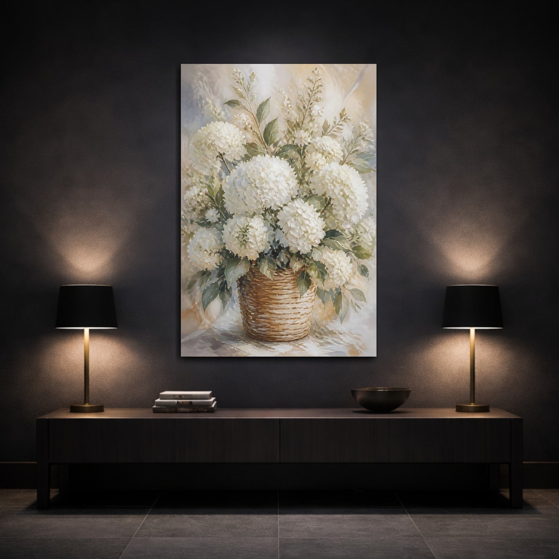 Mockup 3. Hydrangea Flowers Basket shown as canvas print