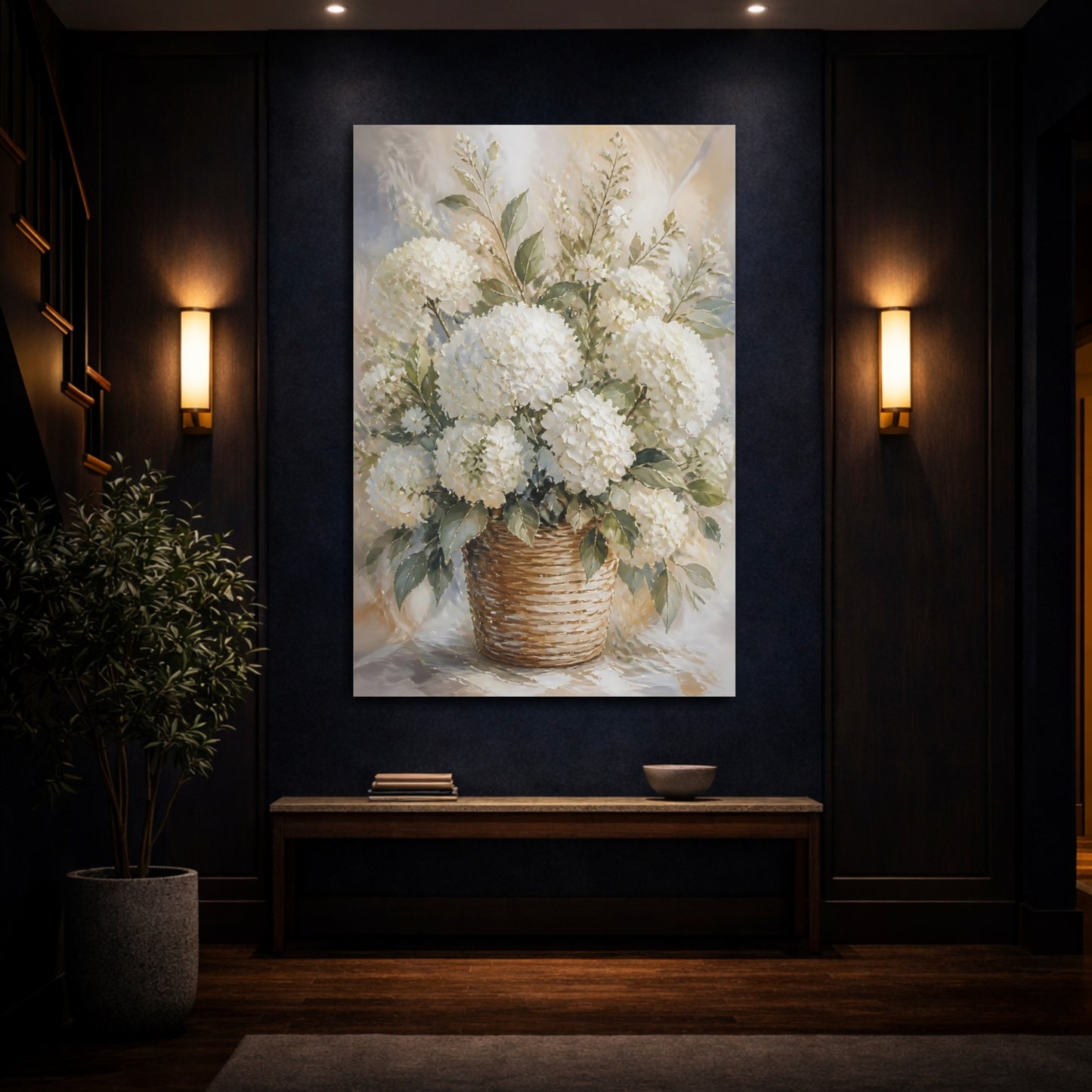 Mockup 4. Hydrangea Flowers Basket shown as canvas print