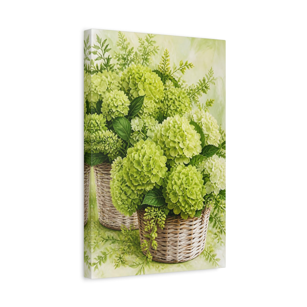 Side Mockup 4. Hydrangea Flowers In Basket shown as canvas print