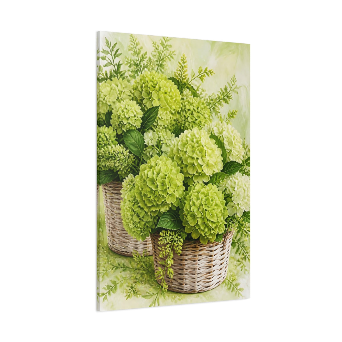 Side Mockup 1. Hydrangea Flowers In Basket shown as canvas print