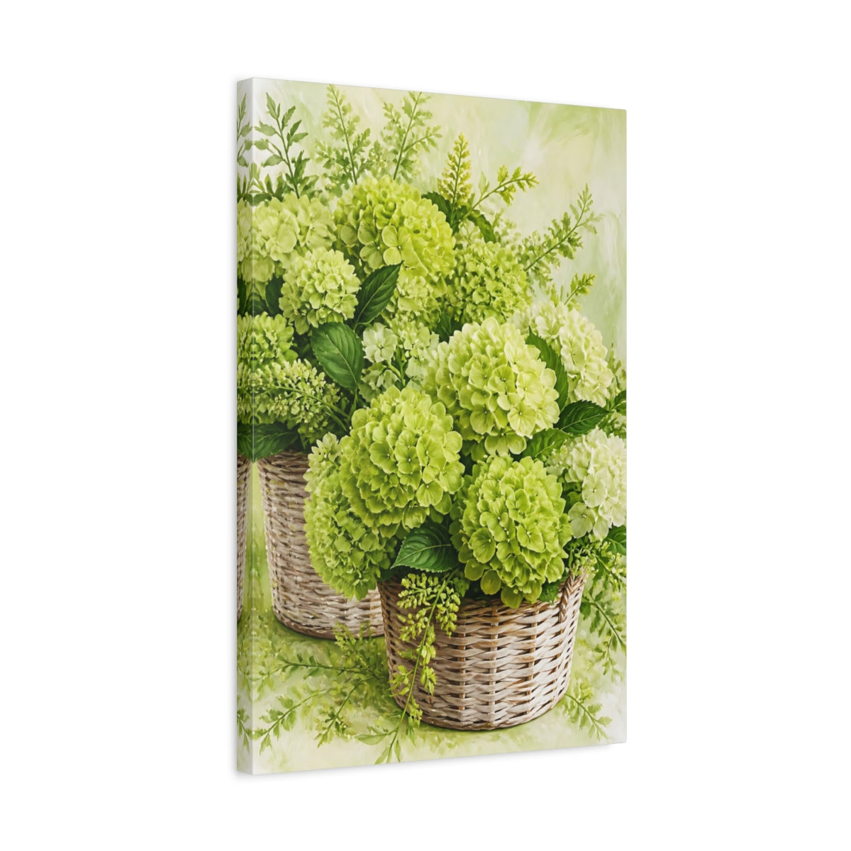 Side Mockup 3. Hydrangea Flowers In Basket shown as canvas print