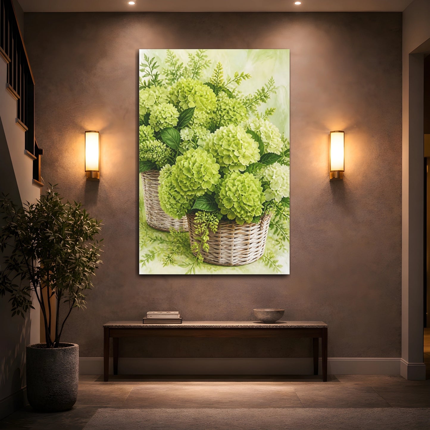 Mockup 2. Hydrangea Flowers In Basket shown as canvas print