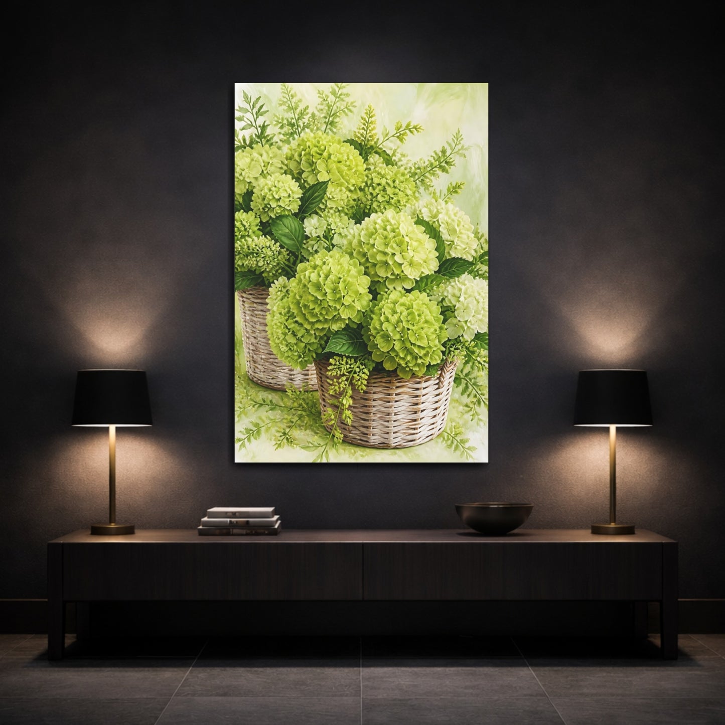 Mockup 3. Hydrangea Flowers In Basket shown as canvas print