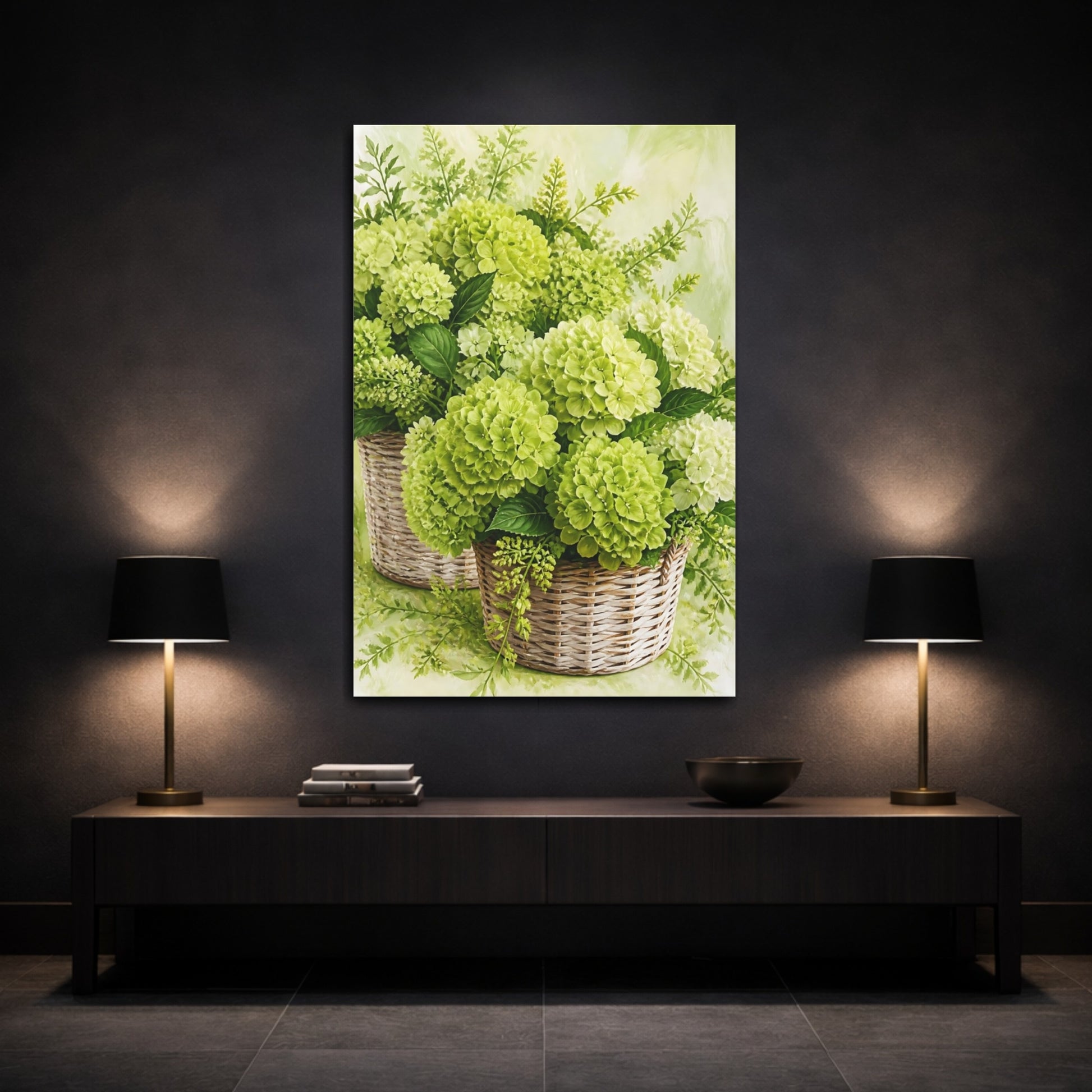 Mockup 3. Hydrangea Flowers In Basket shown as canvas print