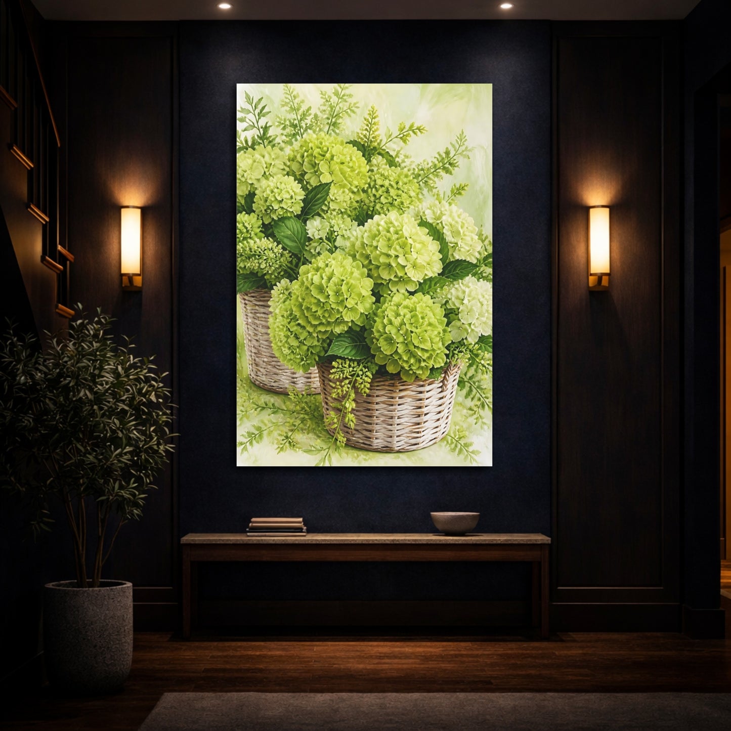 Mockup 4. Hydrangea Flowers In Basket shown as canvas print