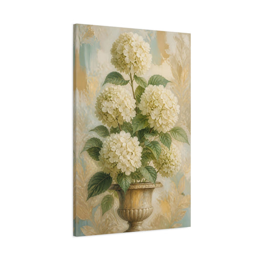 Main Mockup. Hydrangea Flowers In Urn shown as canvas print