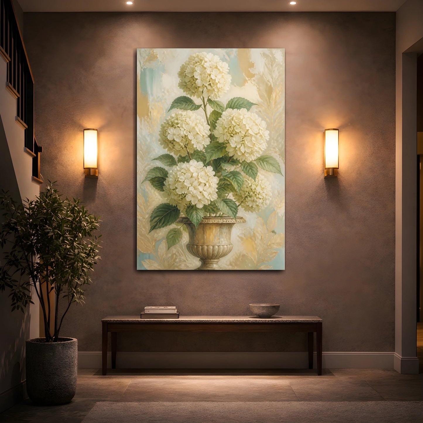 Mockup 2. Hydrangea Flowers In Urn shown as canvas print