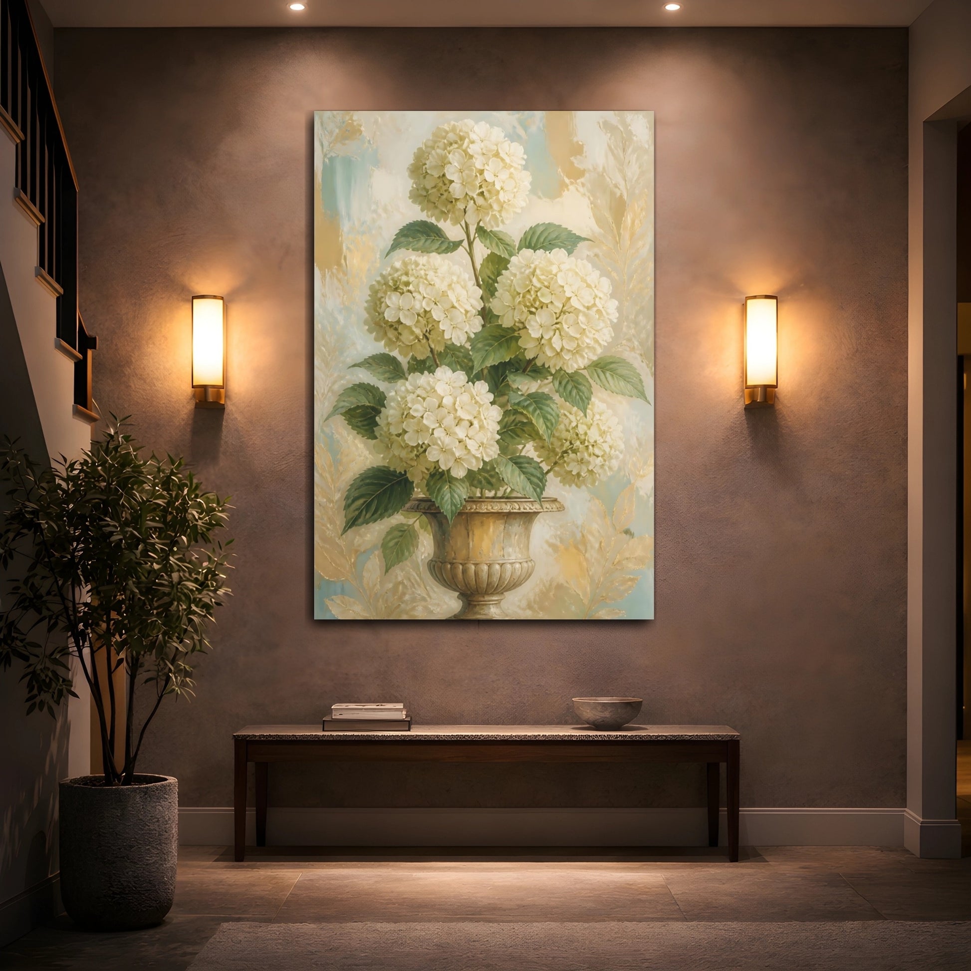 Mockup 2. Hydrangea Flowers In Urn shown as canvas print