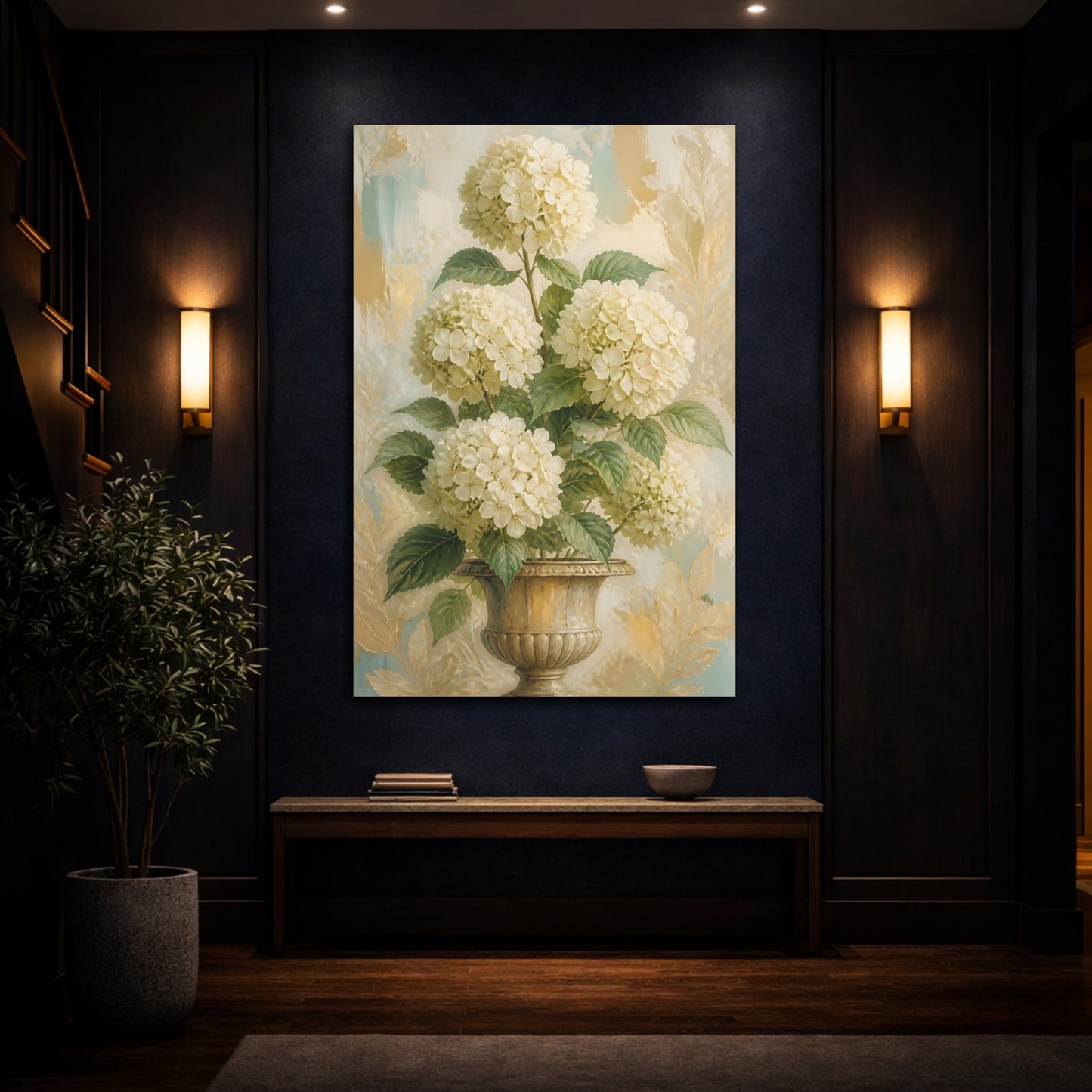 Mockup 4. Hydrangea Flowers In Urn shown as canvas print