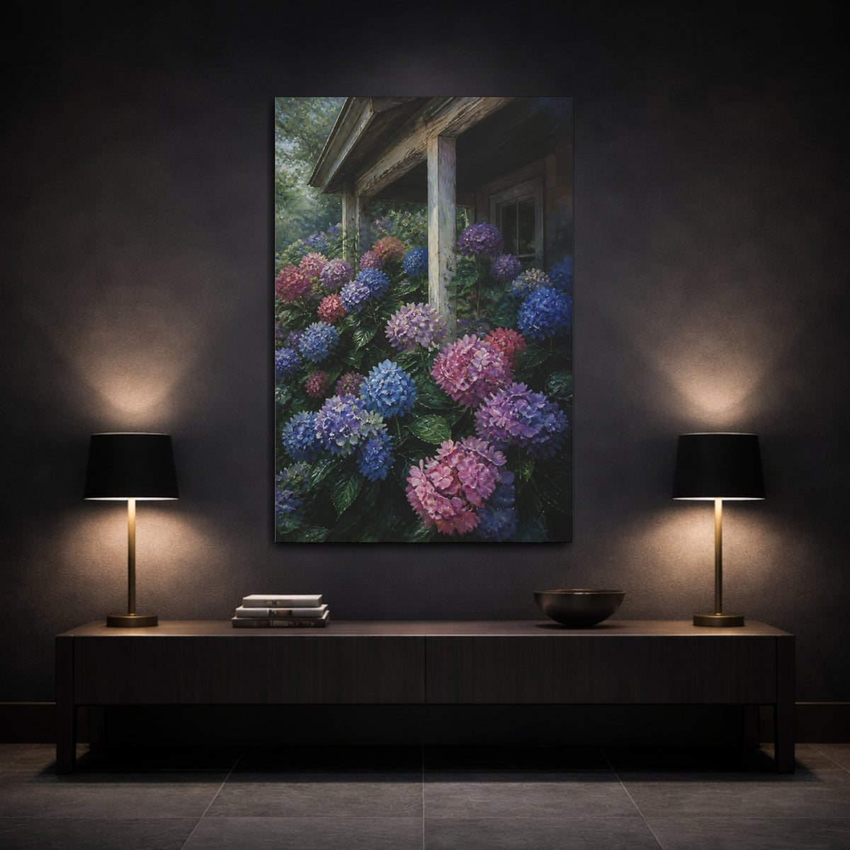 Mockup 3. Hydrangeas By Rustic Porch shown as canvas print