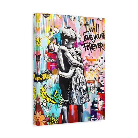 I Will Love You Forever Banksy Canvas Wall Art, Inspired Pop Artwork Street Graffiti - YesArtYes