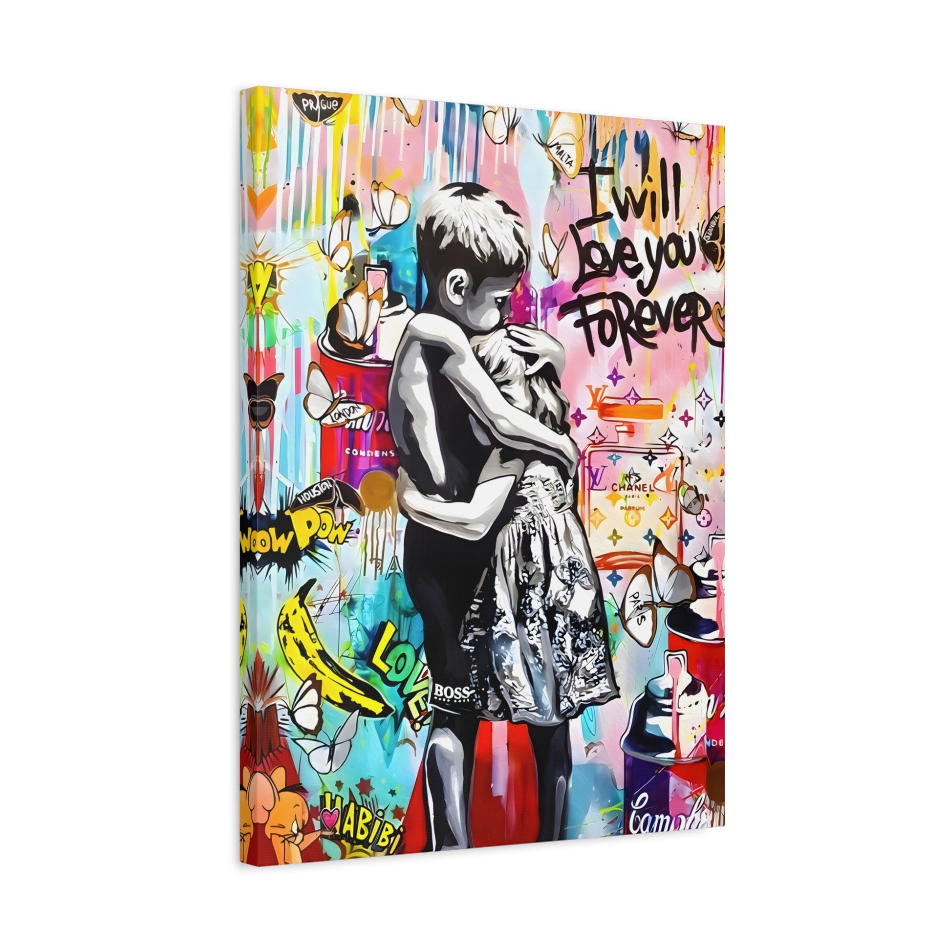 I Will Love You Forever Banksy Canvas Wall Art, Inspired Pop Artwork Street Graffiti - YesArtYes