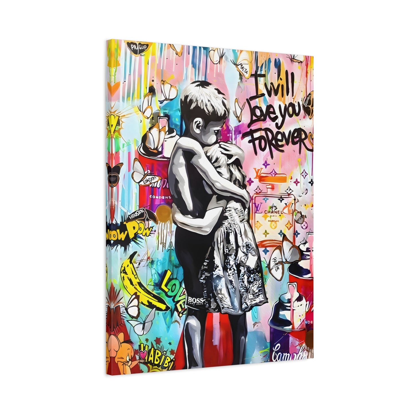 I Will Love You Forever Banksy Canvas Wall Art, Inspired Pop Artwork Street Graffiti - YesArtYes