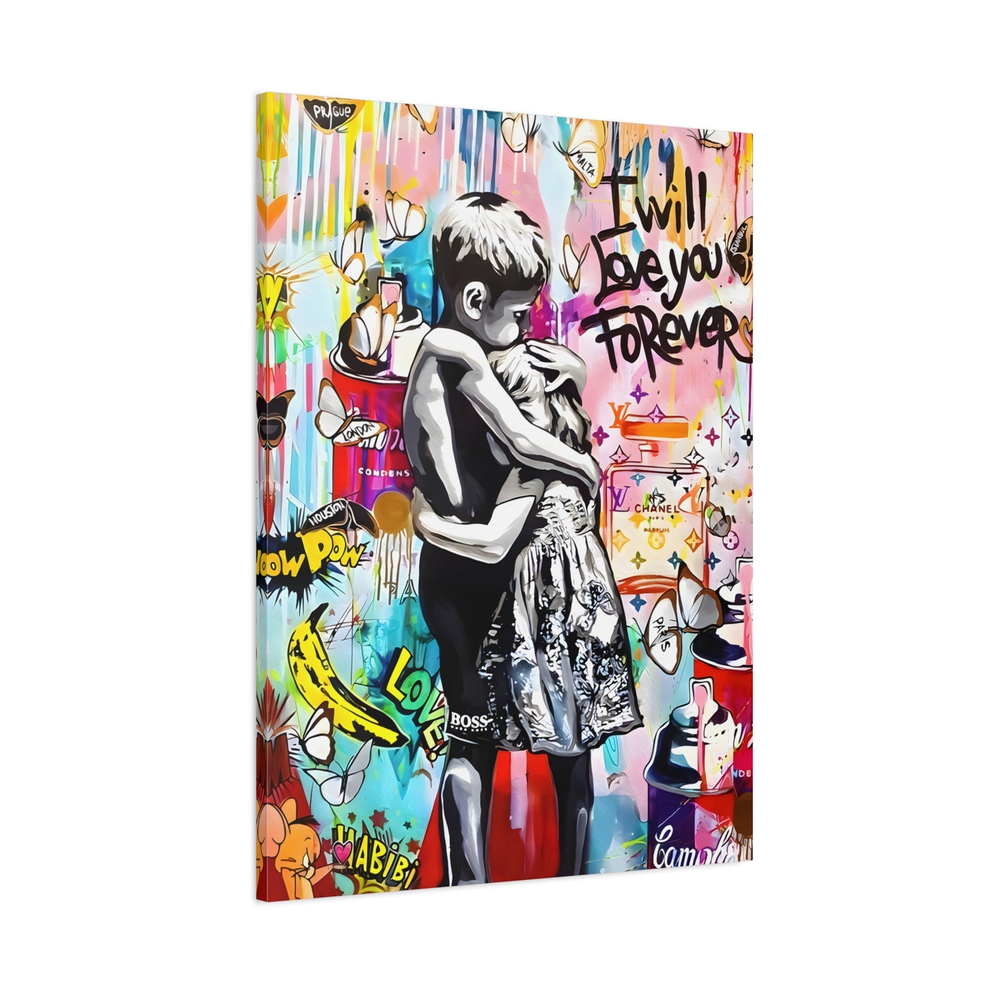 I Will Love You Forever Banksy Canvas Wall Art, Inspired Pop Artwork Street Graffiti - YesArtYes