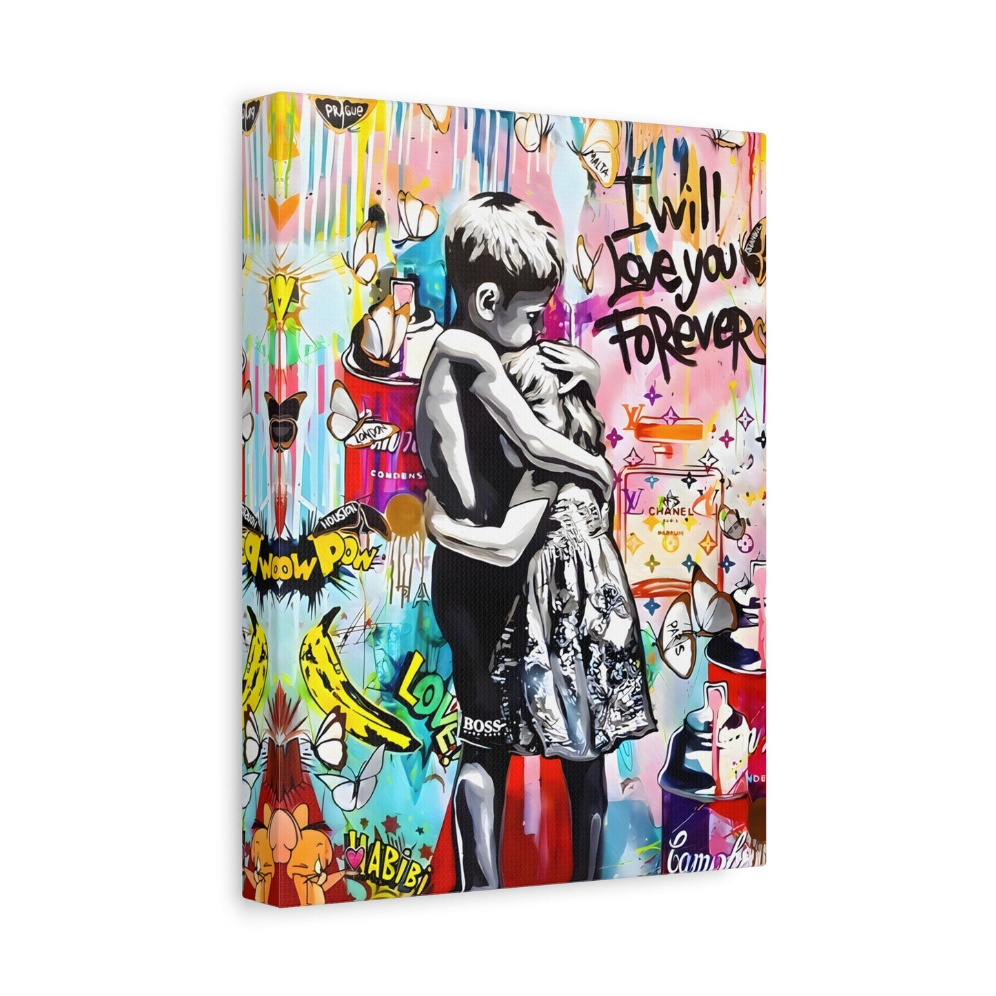I Will Love You Forever Banksy Canvas Wall Art, Inspired Pop Artwork Street Graffiti - YesArtYes