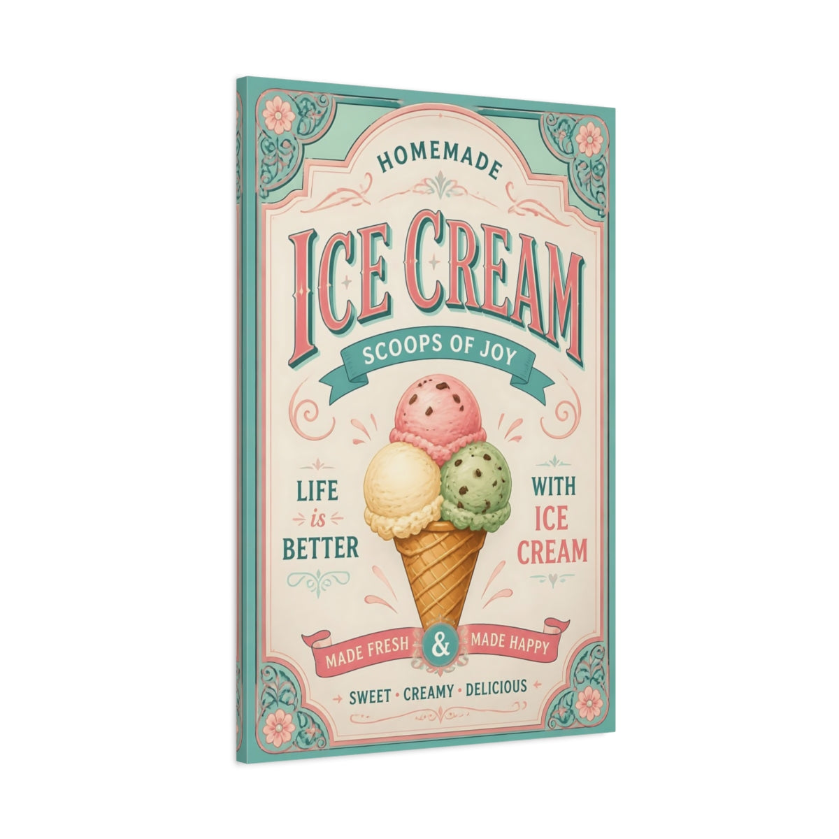 Main Mockup. Ice Cream Quotes Poster shown as canvas print