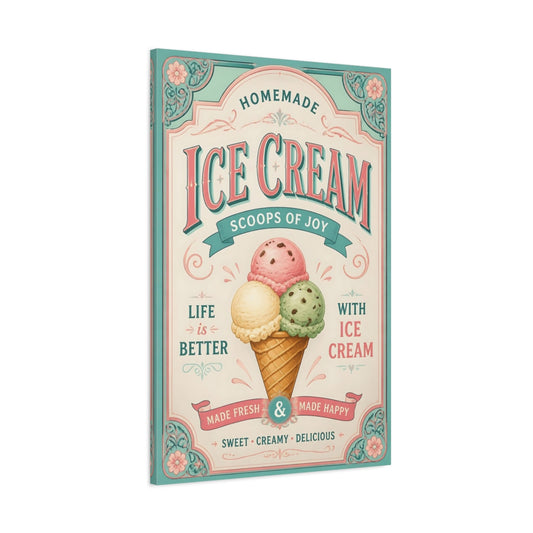 Main Mockup. Ice Cream Quotes Poster shown as canvas print