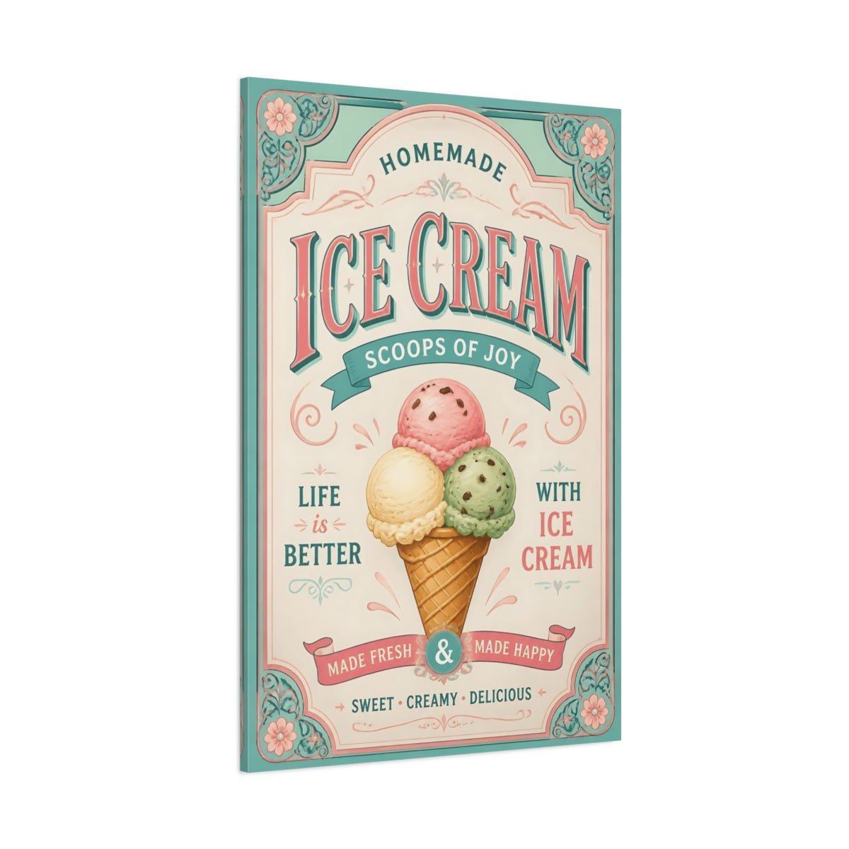 Side Mockup 1. Ice Cream Quotes Poster shown as canvas print