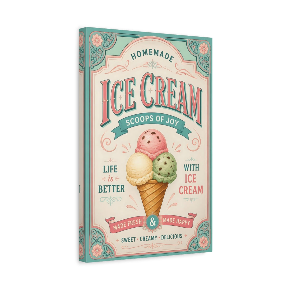 Side Mockup 4. Ice Cream Quotes Poster shown as canvas print