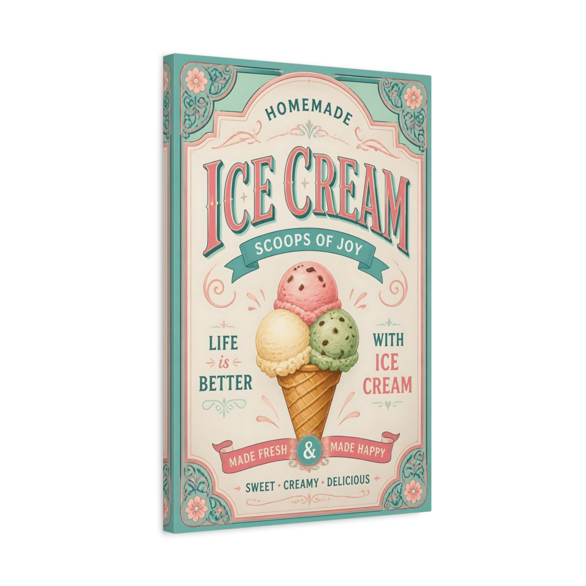 Side Mockup 3. Ice Cream Quotes Poster shown as canvas print