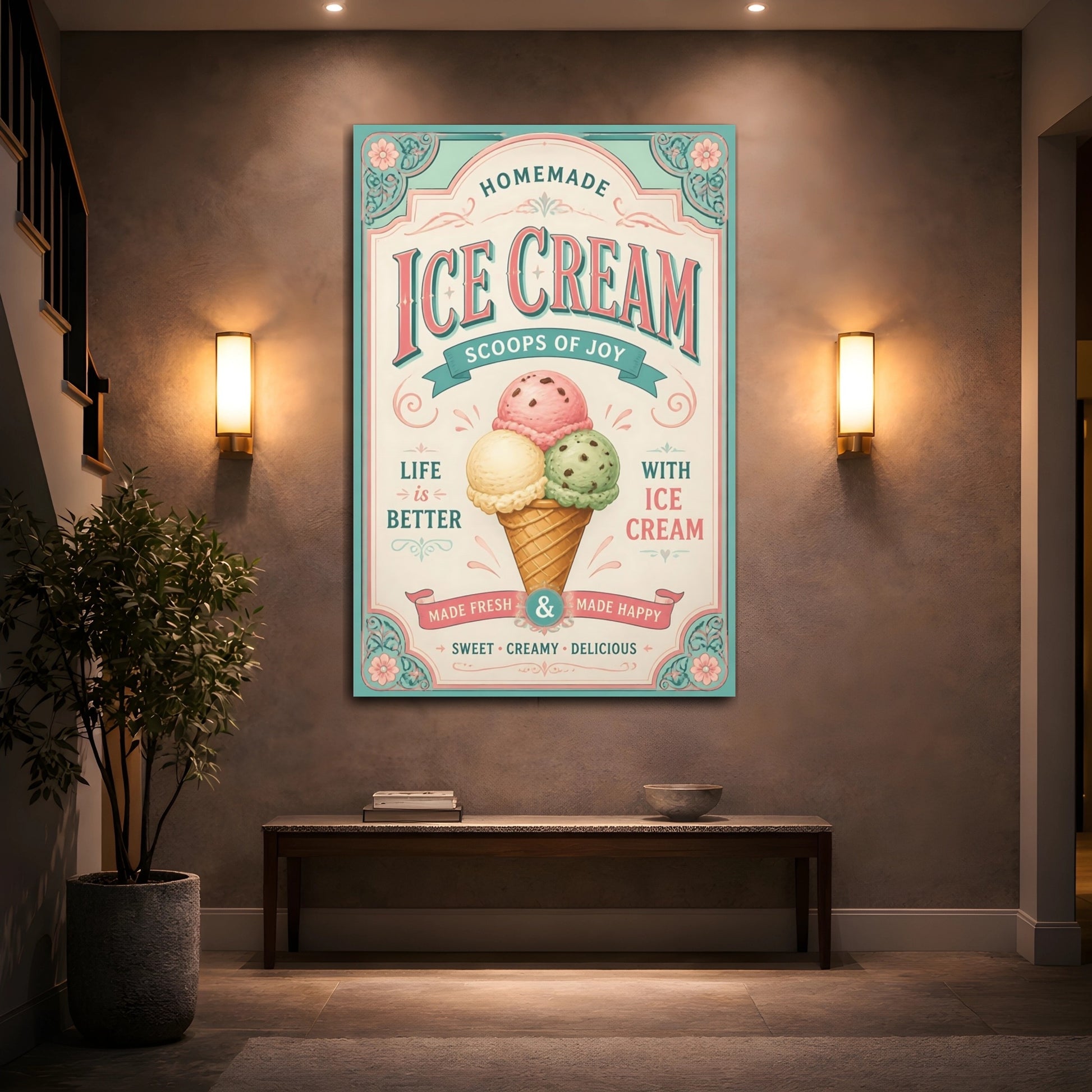Mockup 2. Ice Cream Quotes Poster shown as canvas print