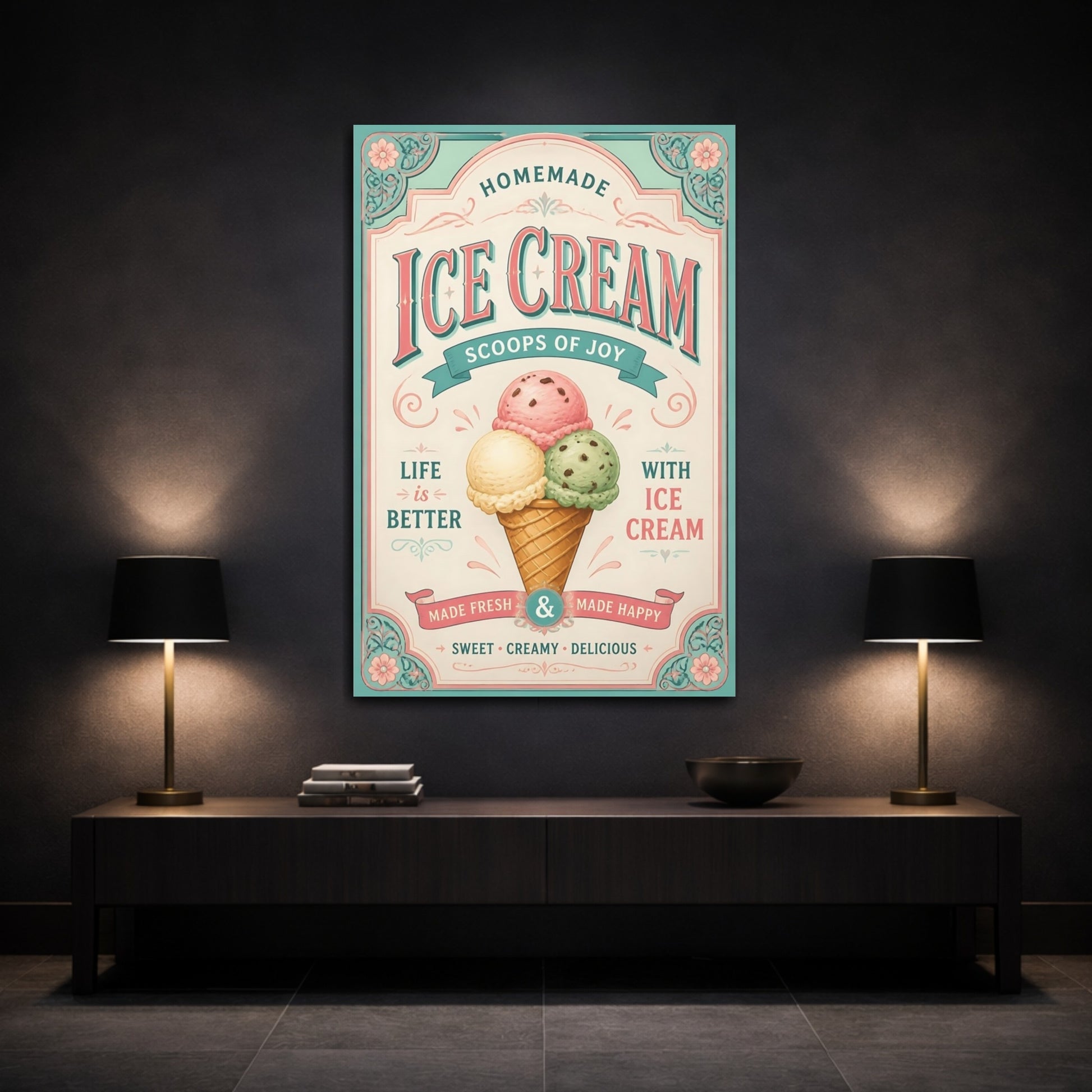 Mockup 3. Ice Cream Quotes Poster shown as canvas print