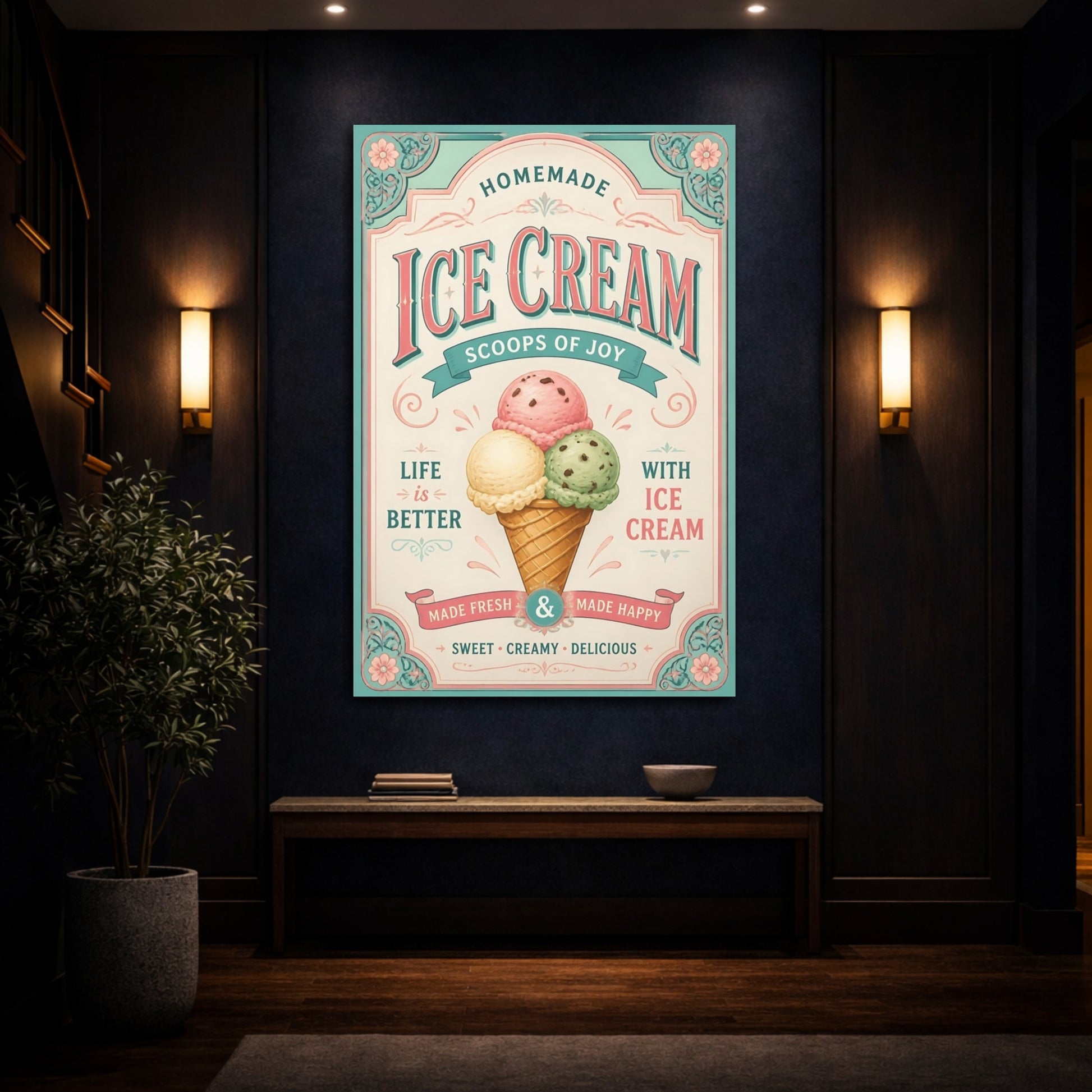 Mockup 4. Ice Cream Quotes Poster shown as canvas print