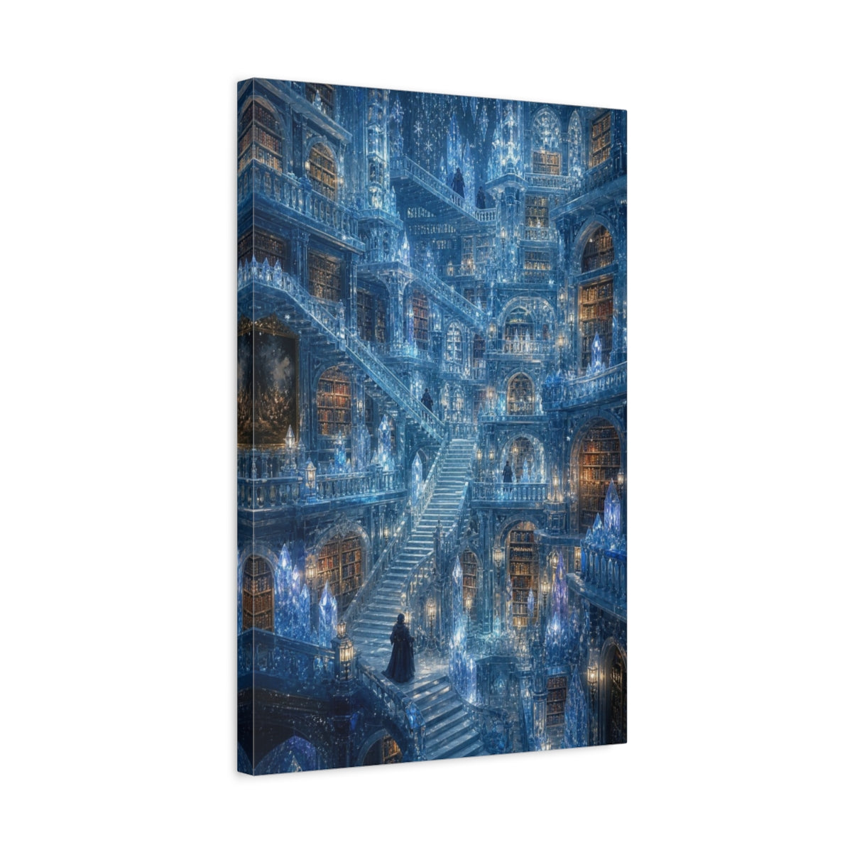 Side Mockup 3. Ice Crystal Library shown as canvas print