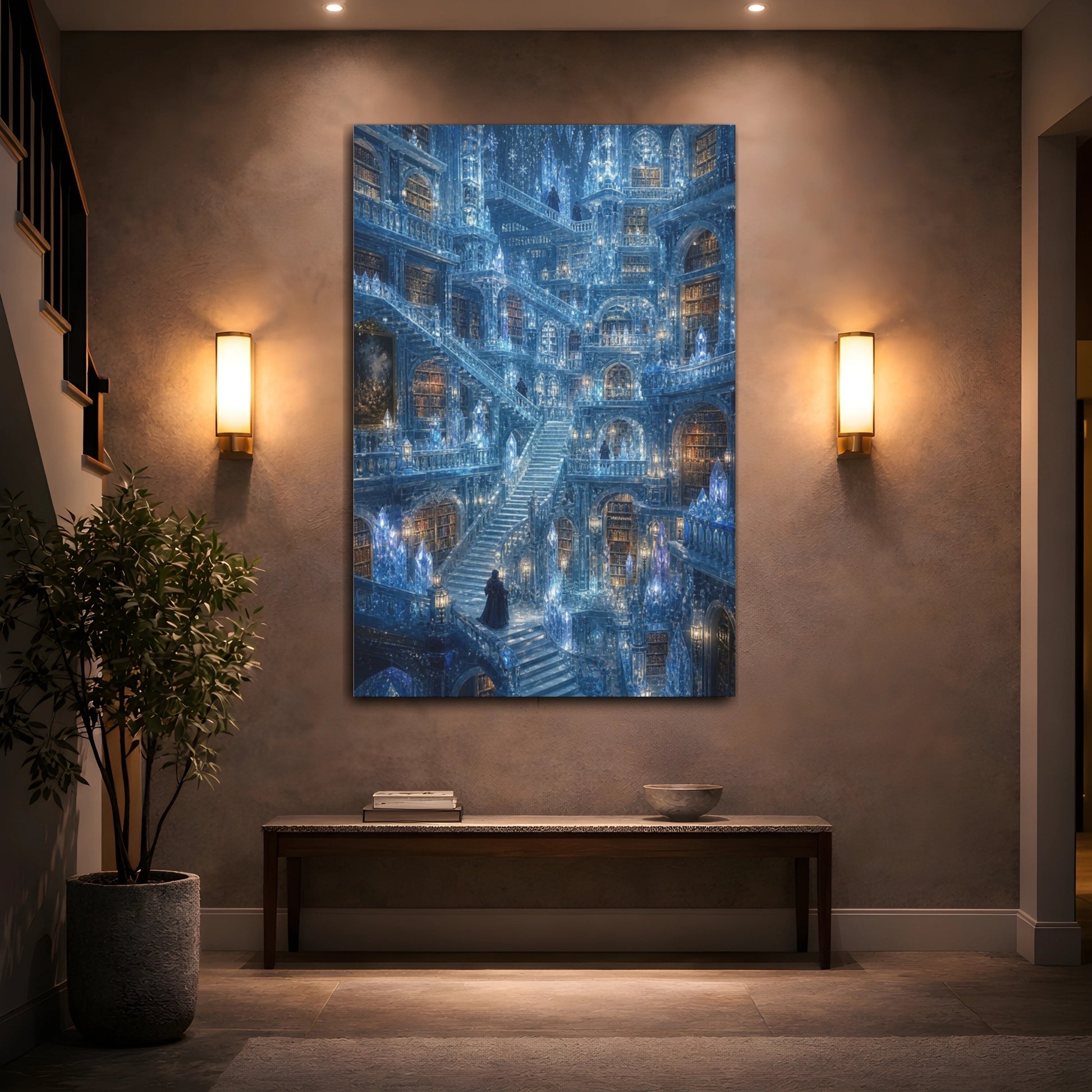 Mockup 2. Ice Crystal Library shown as canvas print