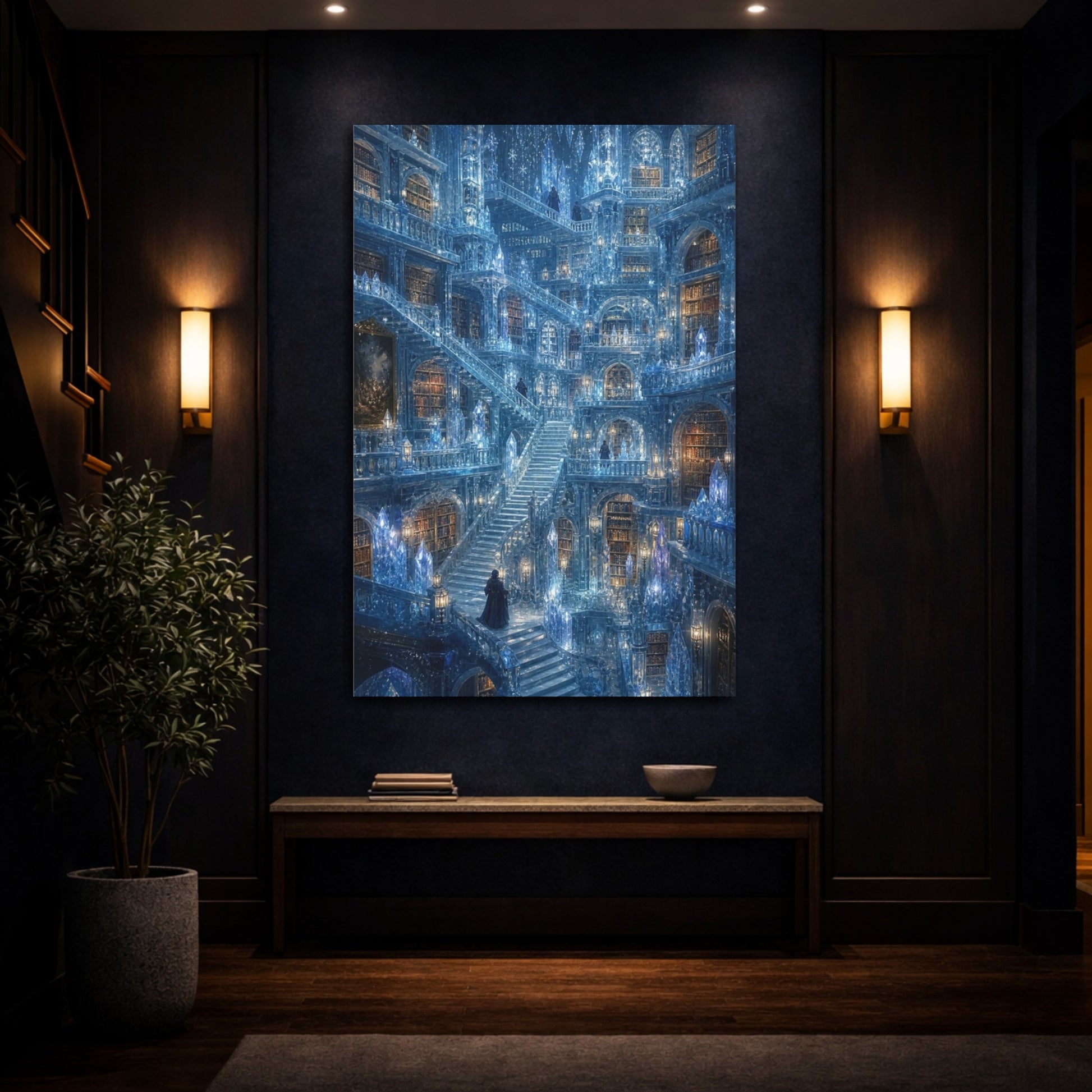 Mockup 4. Ice Crystal Library shown as canvas print