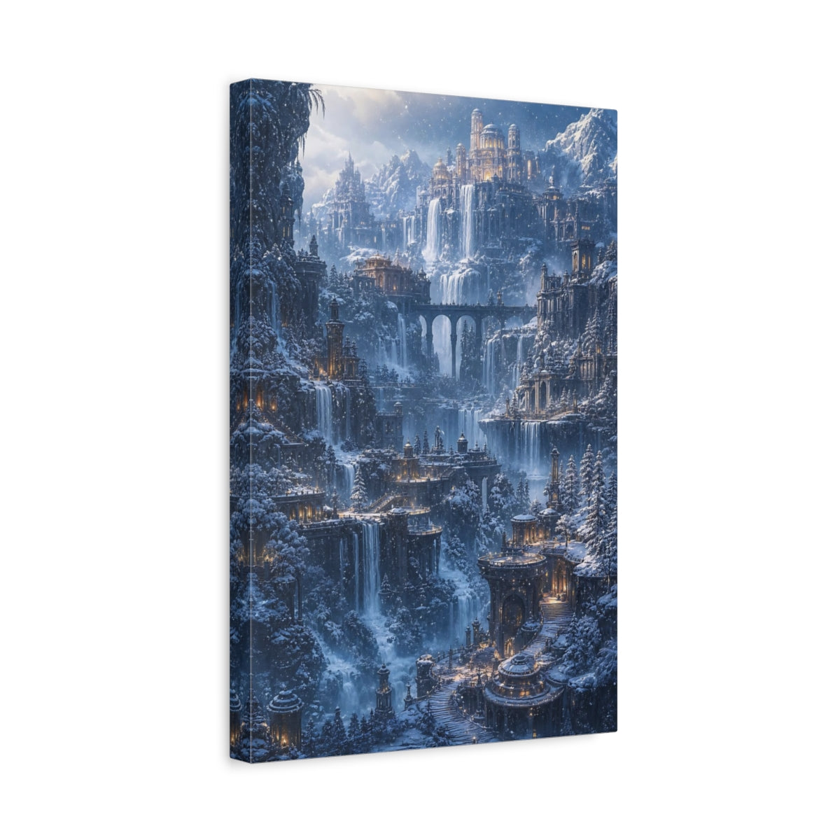Side Mockup 4. Icy Mountain Citadel shown as canvas print