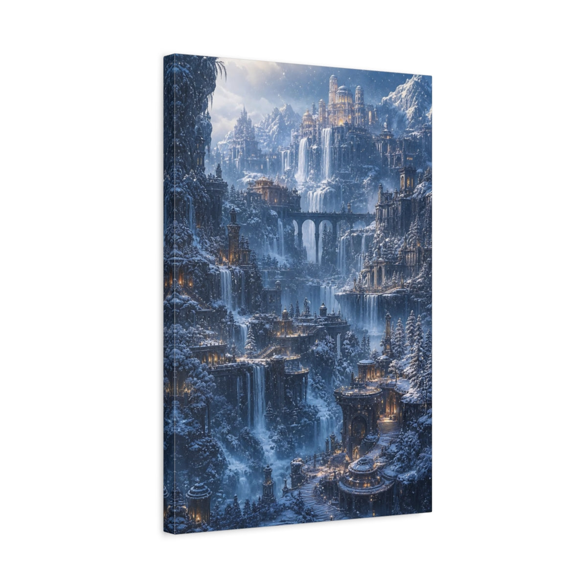 Side Mockup 3. Icy Mountain Citadel shown as canvas print